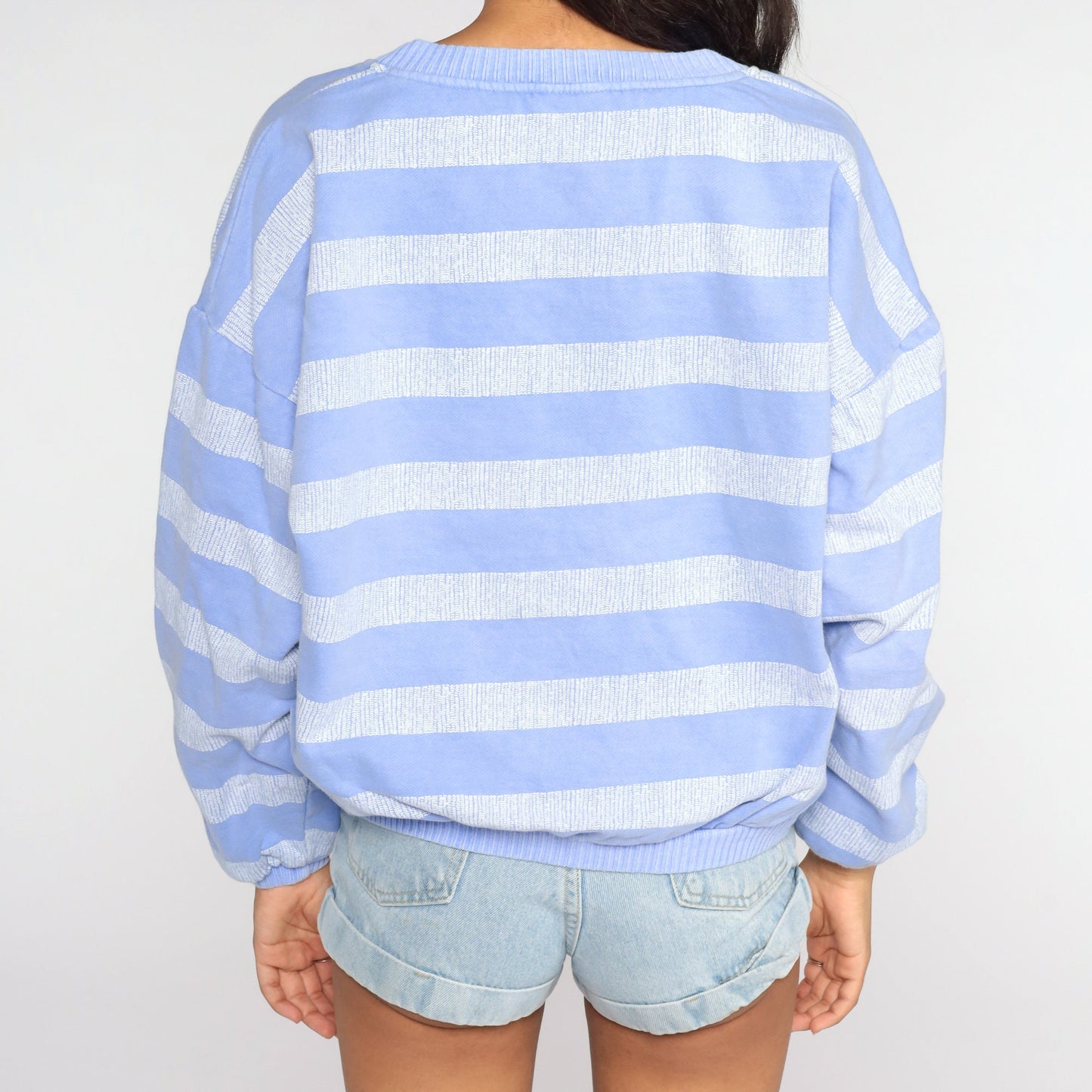 90s Purple Striped Leaf Graphic Sweatshirt Cotton Crewneck Large L