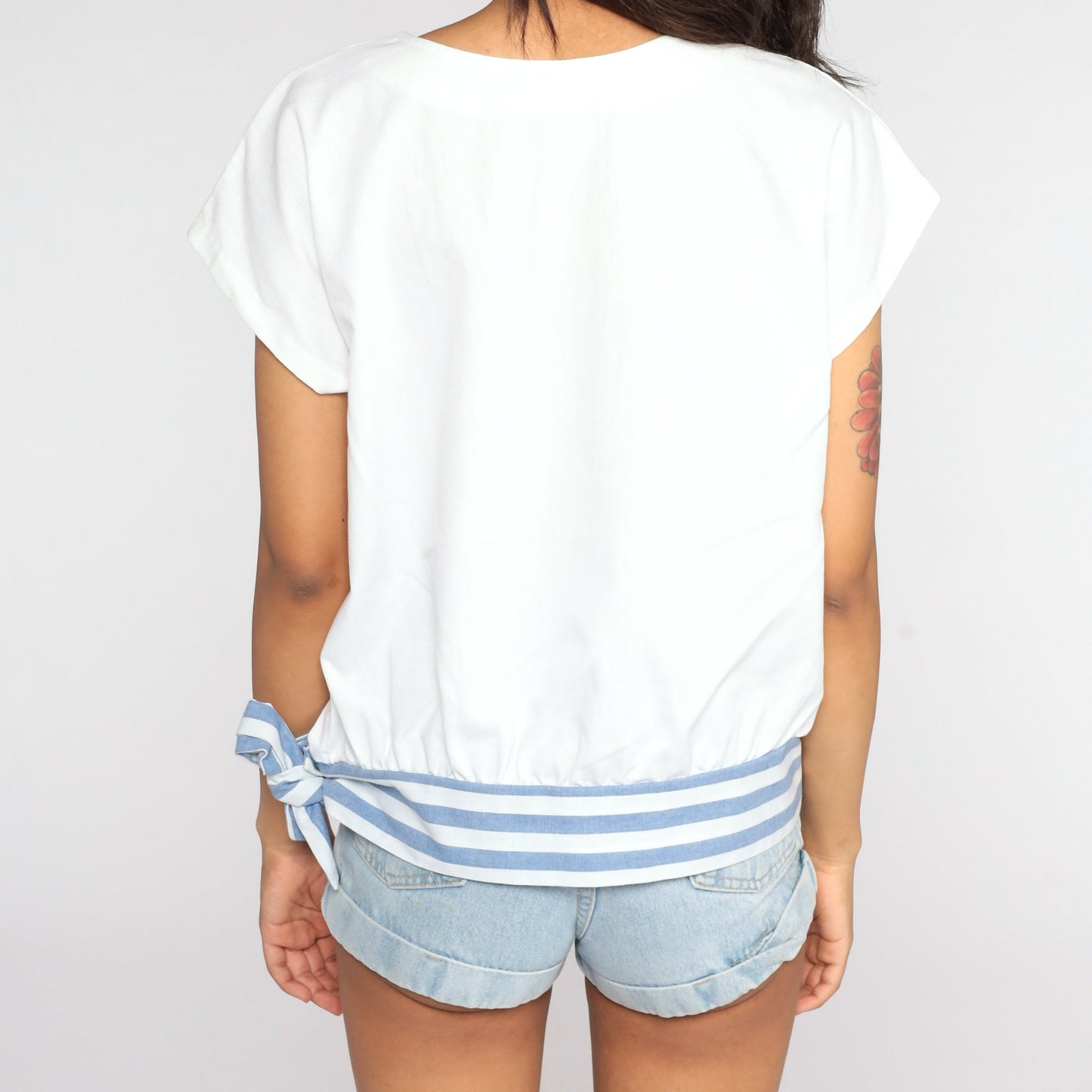 80s Fish Print Tropical T-Shirt White Cap Sleeve Nautical Graphic Small