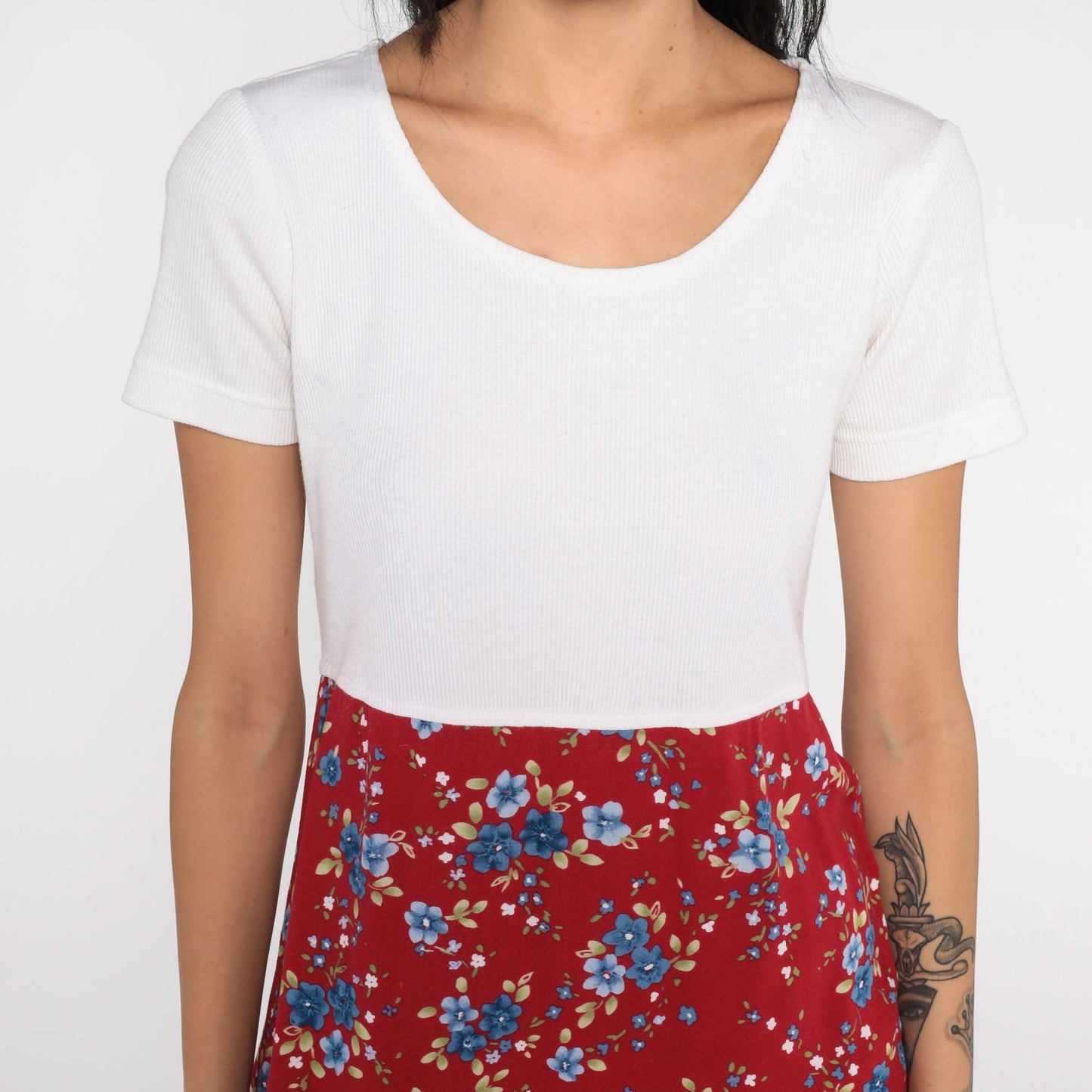 90s Bobbie Brooks Floral Mini Dress Red White High Waist Small