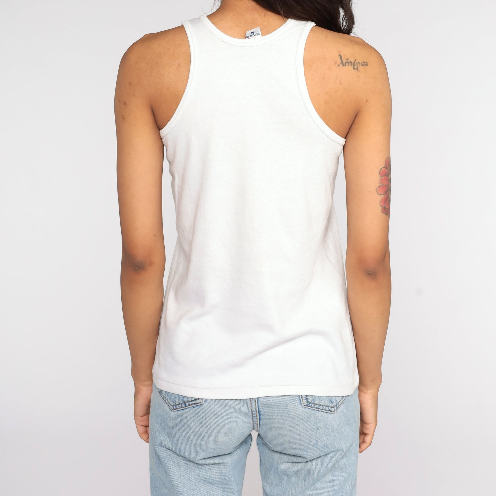 90s Plain White Cotton Tank Top Unisex Medium
