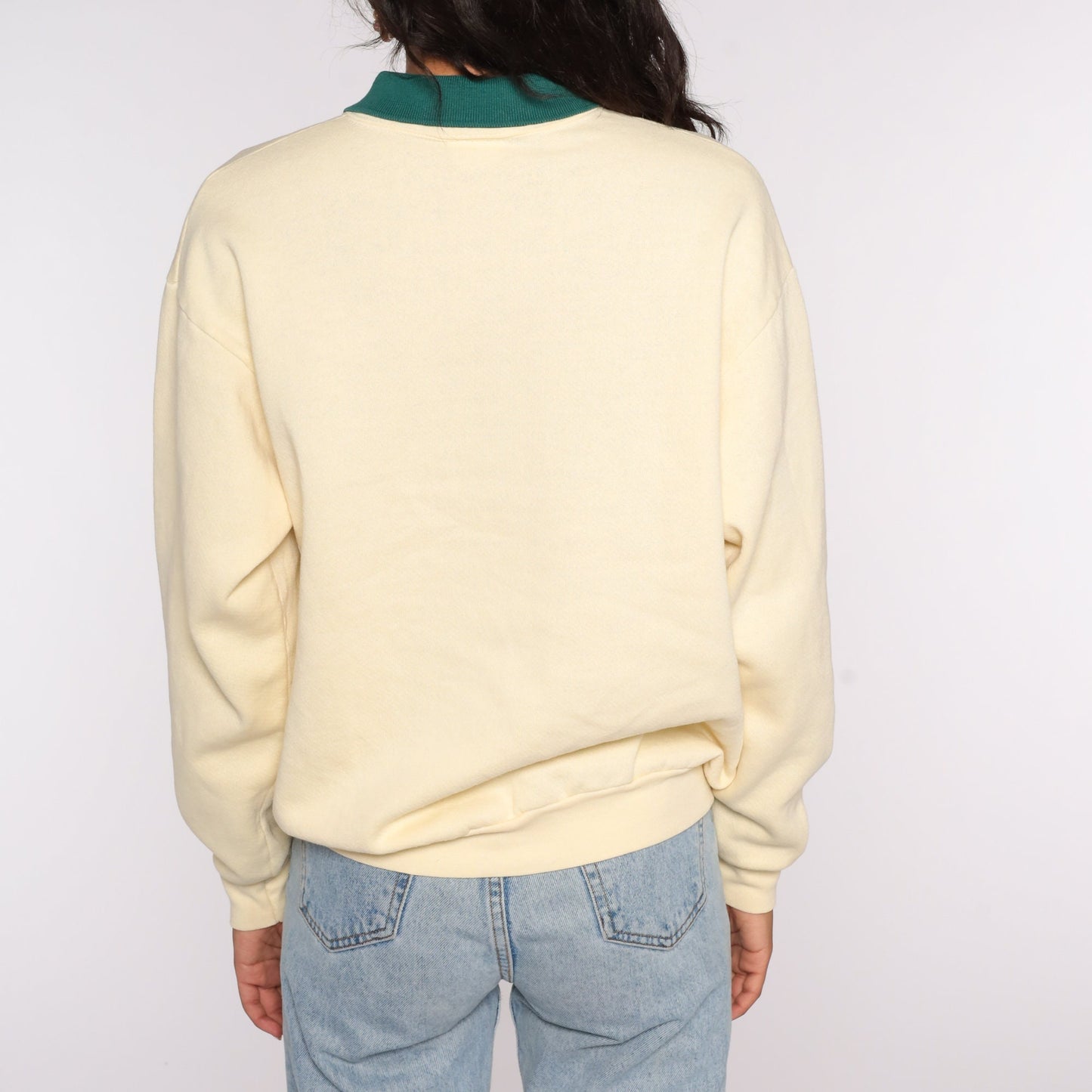 90s Lee Collared Sweatshirt Cream Embroidered Butterfly Dragonfly Medium
