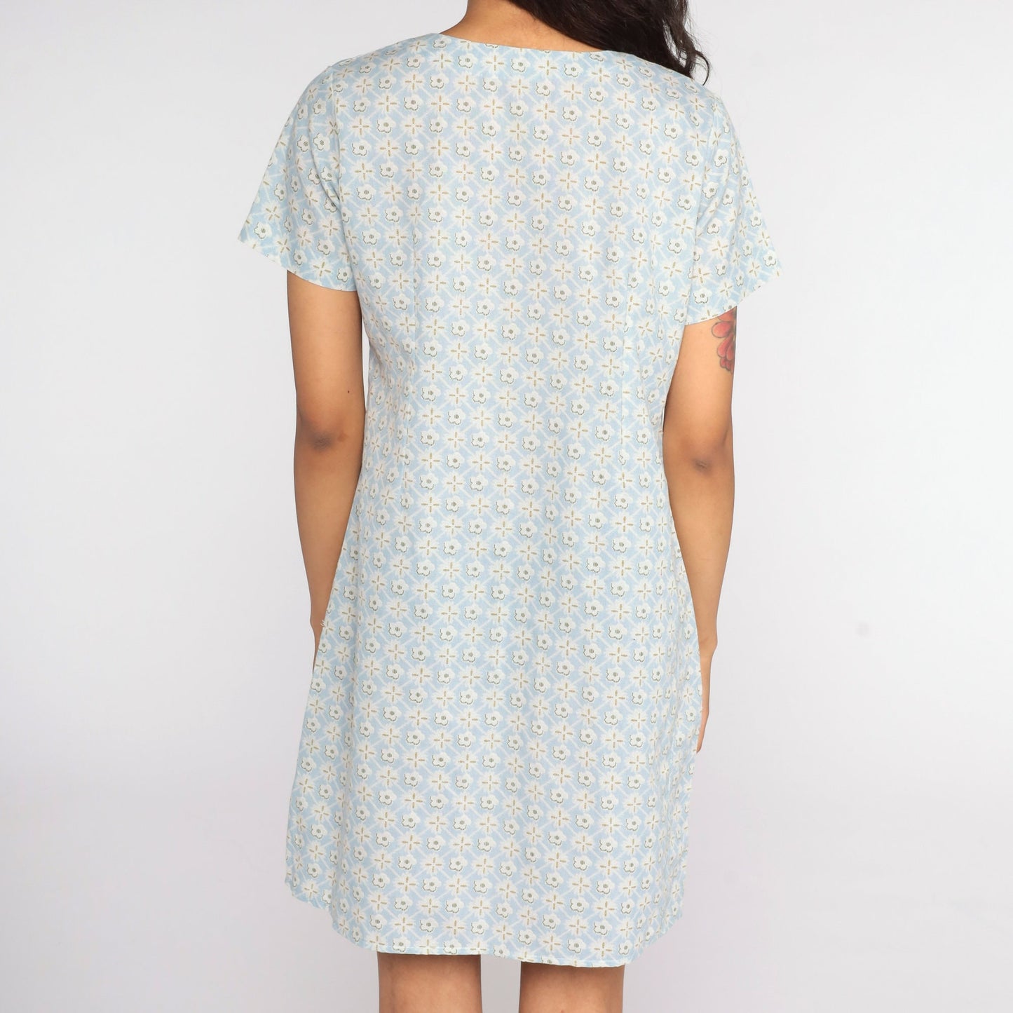 90s Baby Blue Floral Mini Dress Shift Short Sleeve Medium