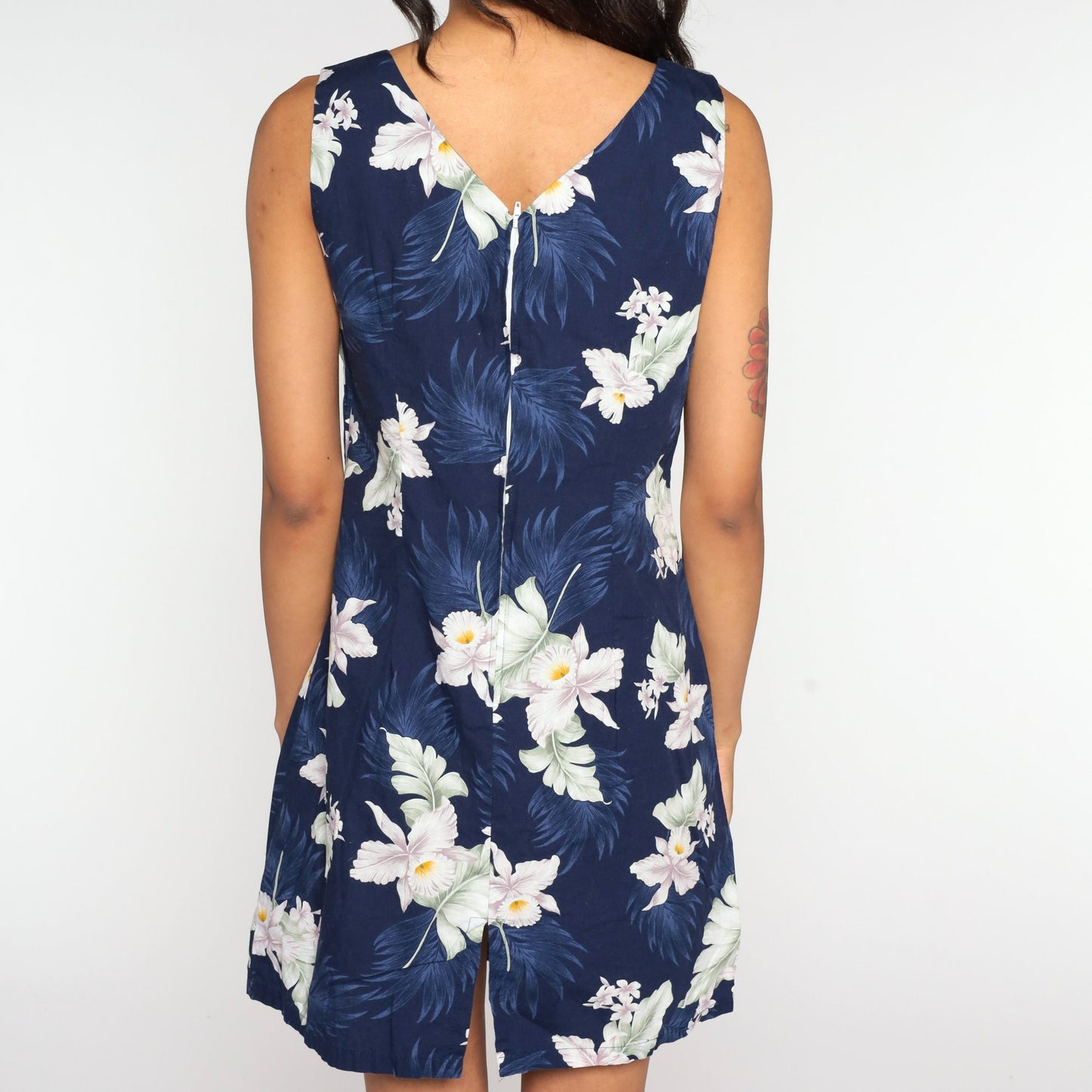 90s Blue Hawaiian Floral Mini Dress Cotton Sundress Small