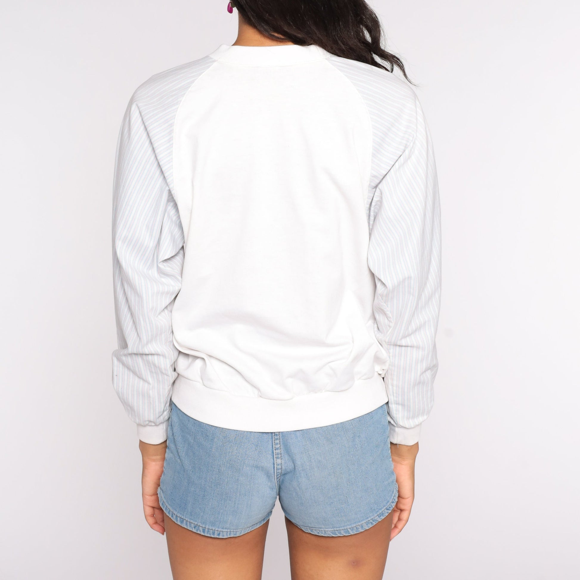 80s Jantzen White Striped Raglan Long Sleeve Shirt Medium
