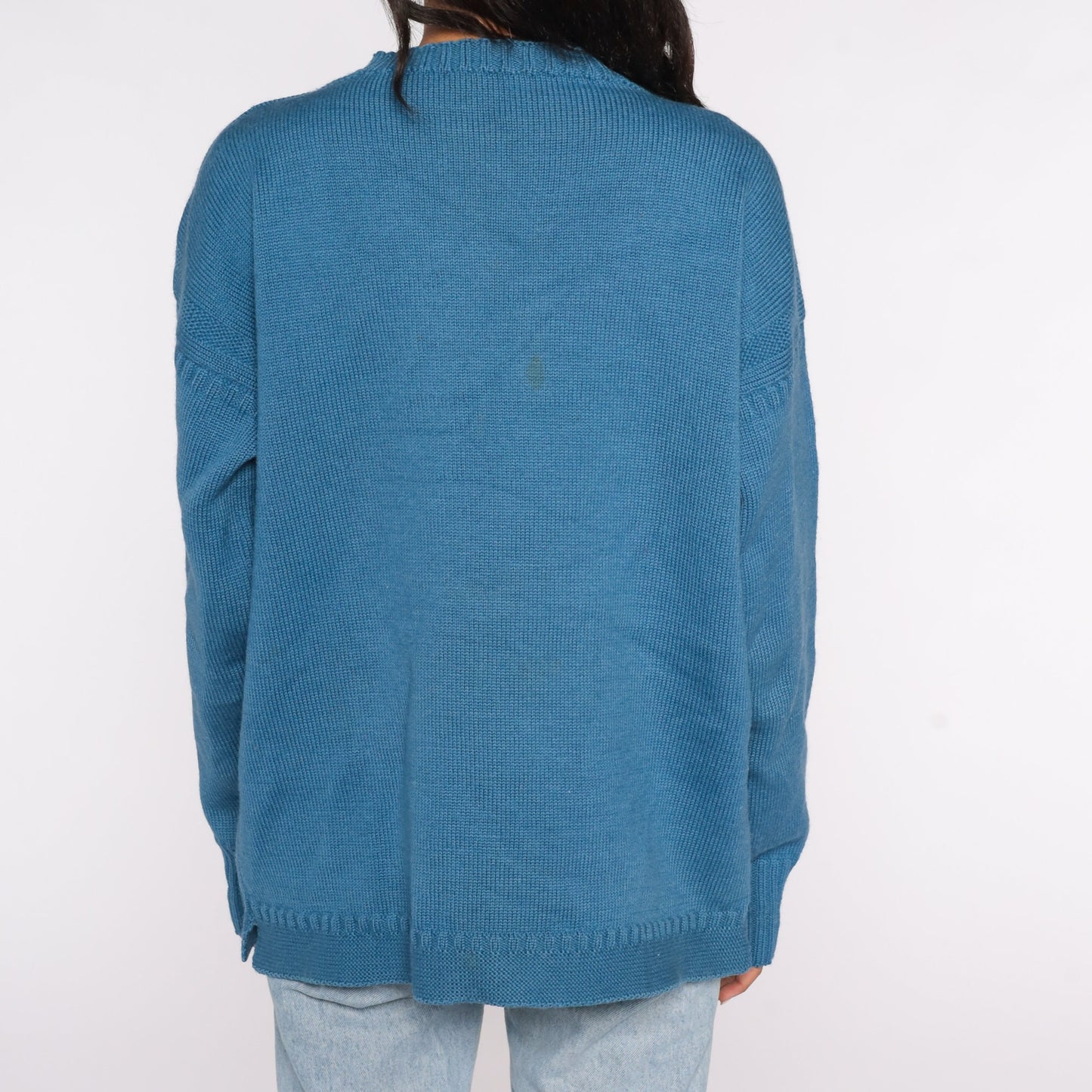80s Blue Wool Pullover Sweater Men's Large Knit Jumper