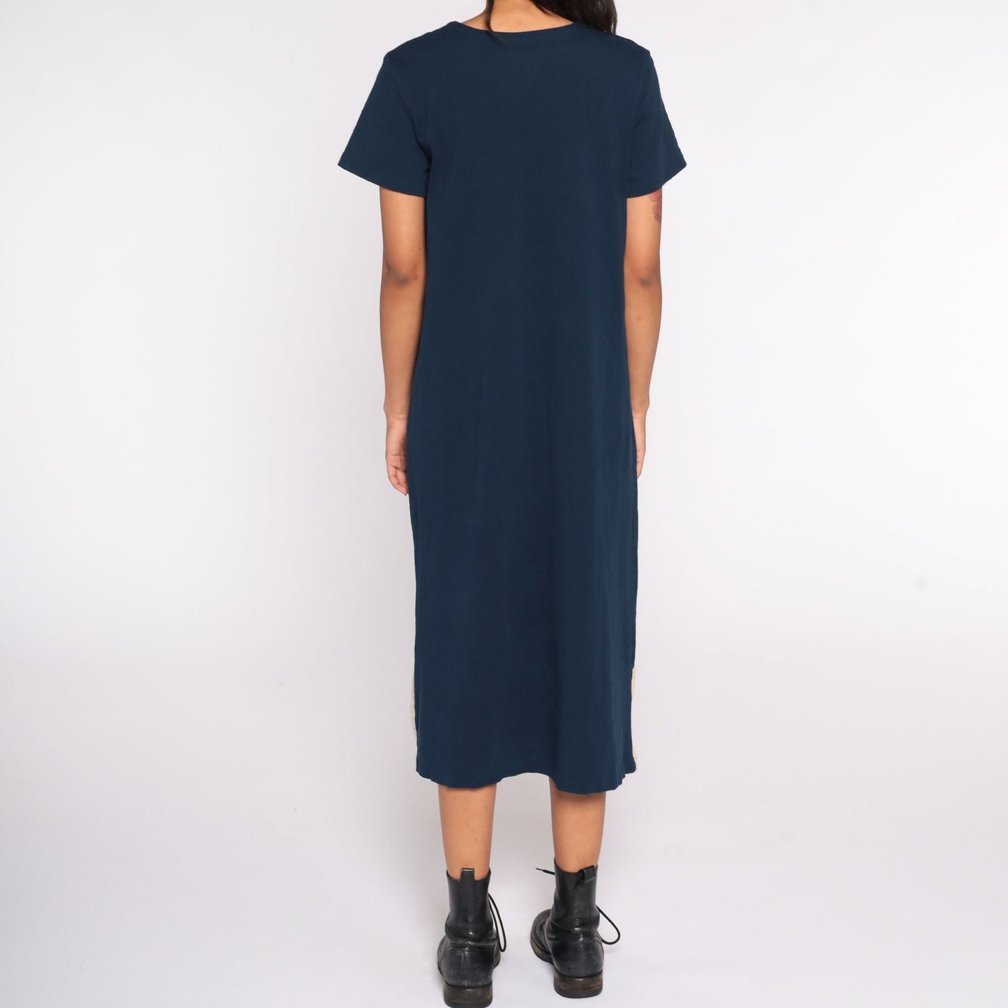 90s Butterfly Floral Metallic Print Midi Shift Dress Blue Short Sleeve Medium