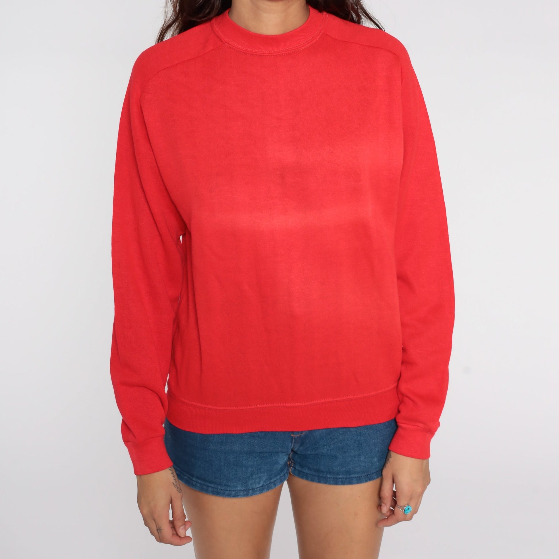 80s Red Crewneck Sweatshirt Faded Plain Vintage Medium