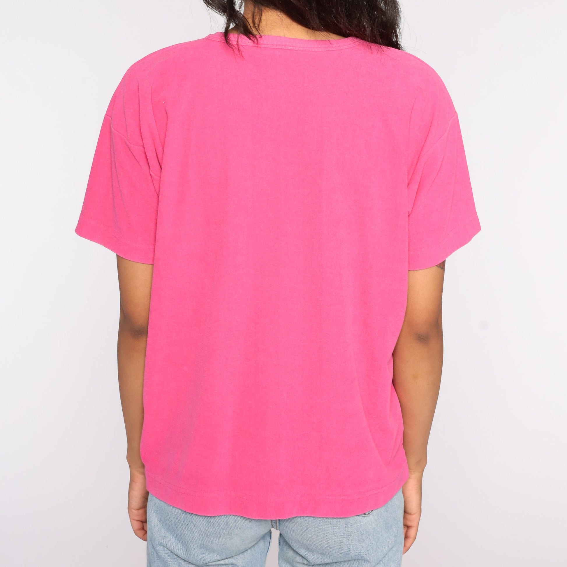90s Pink Terry Cloth Shirt Palm Tree Graphic Cap Sleeve Medium