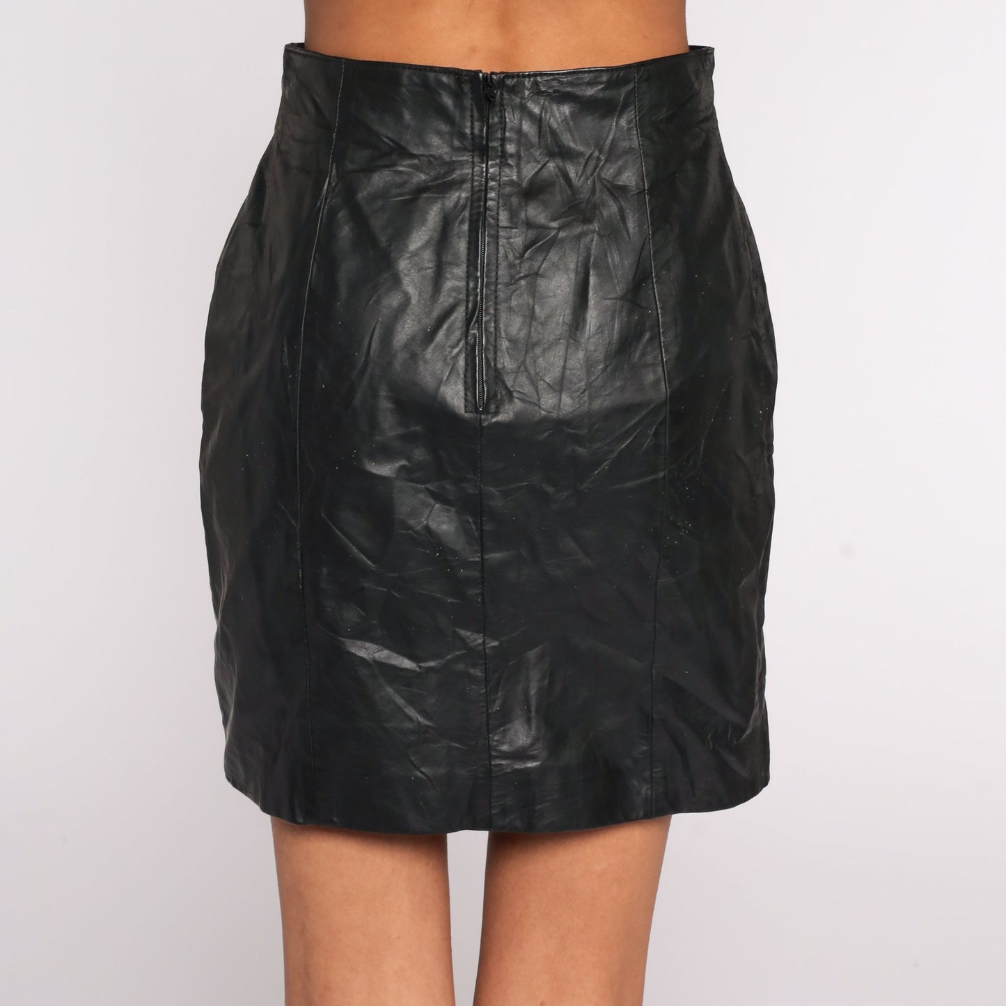 90s Black Leather Mini Skirt High Waist Pencil Wiggle Small S