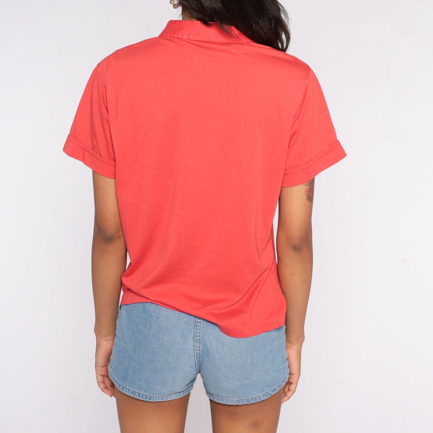 80s Red Polo Shirt Half Button Collared Cotton Blend Medium