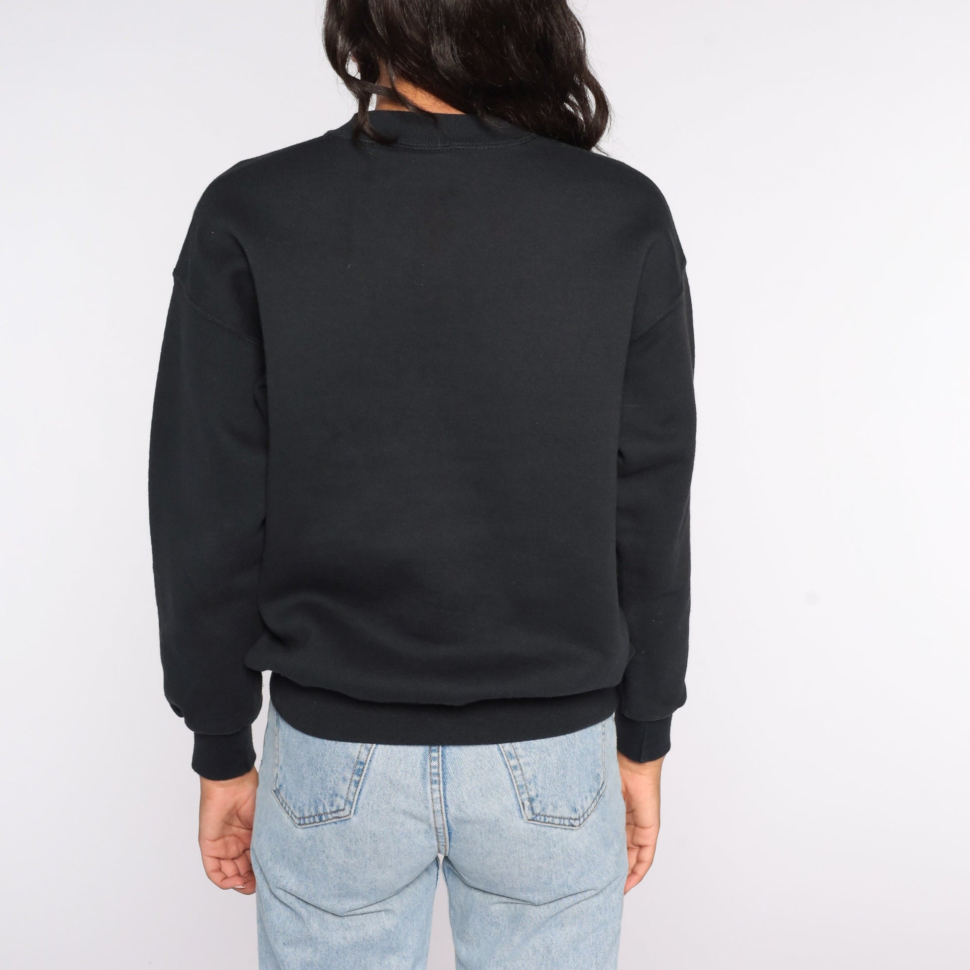 80s Mandala Geometric Print Sweatshirt Black Crewneck Pullover Medium