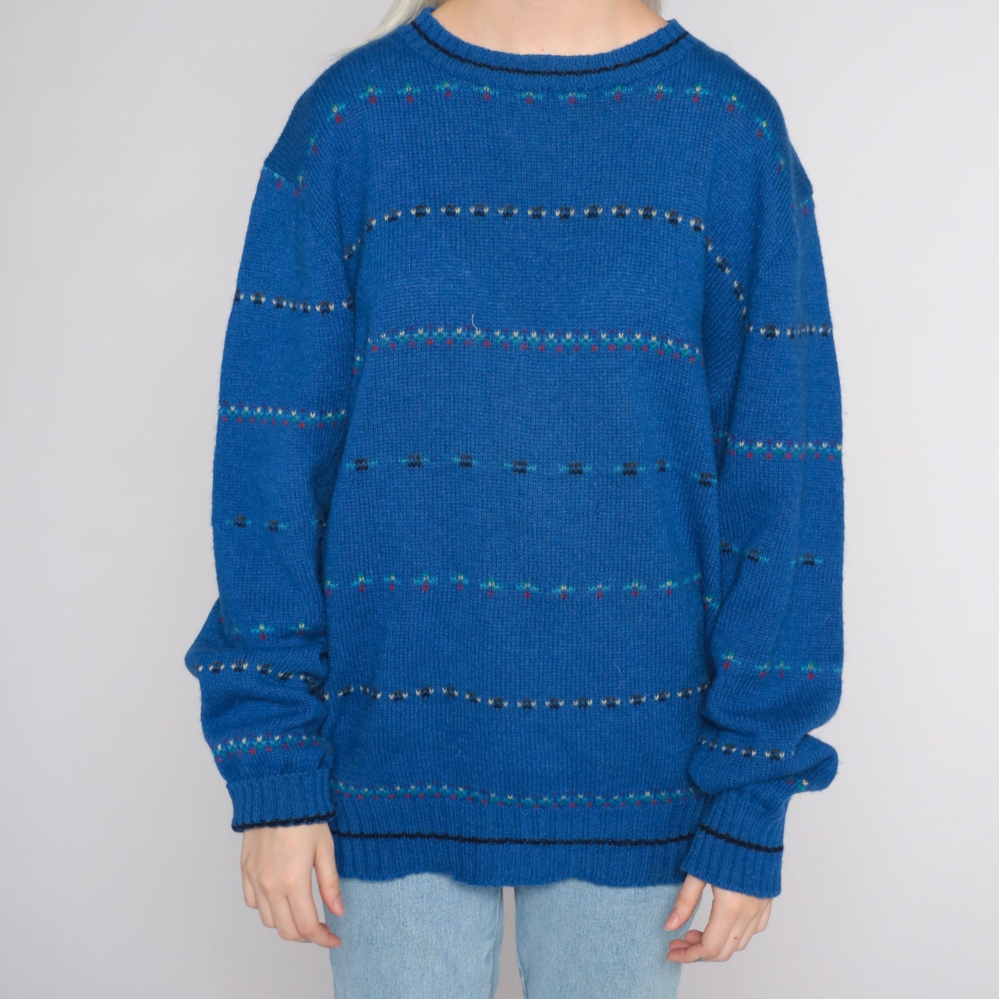 80s Gant Wool Striped Crewneck Sweater Blue Pullover Large