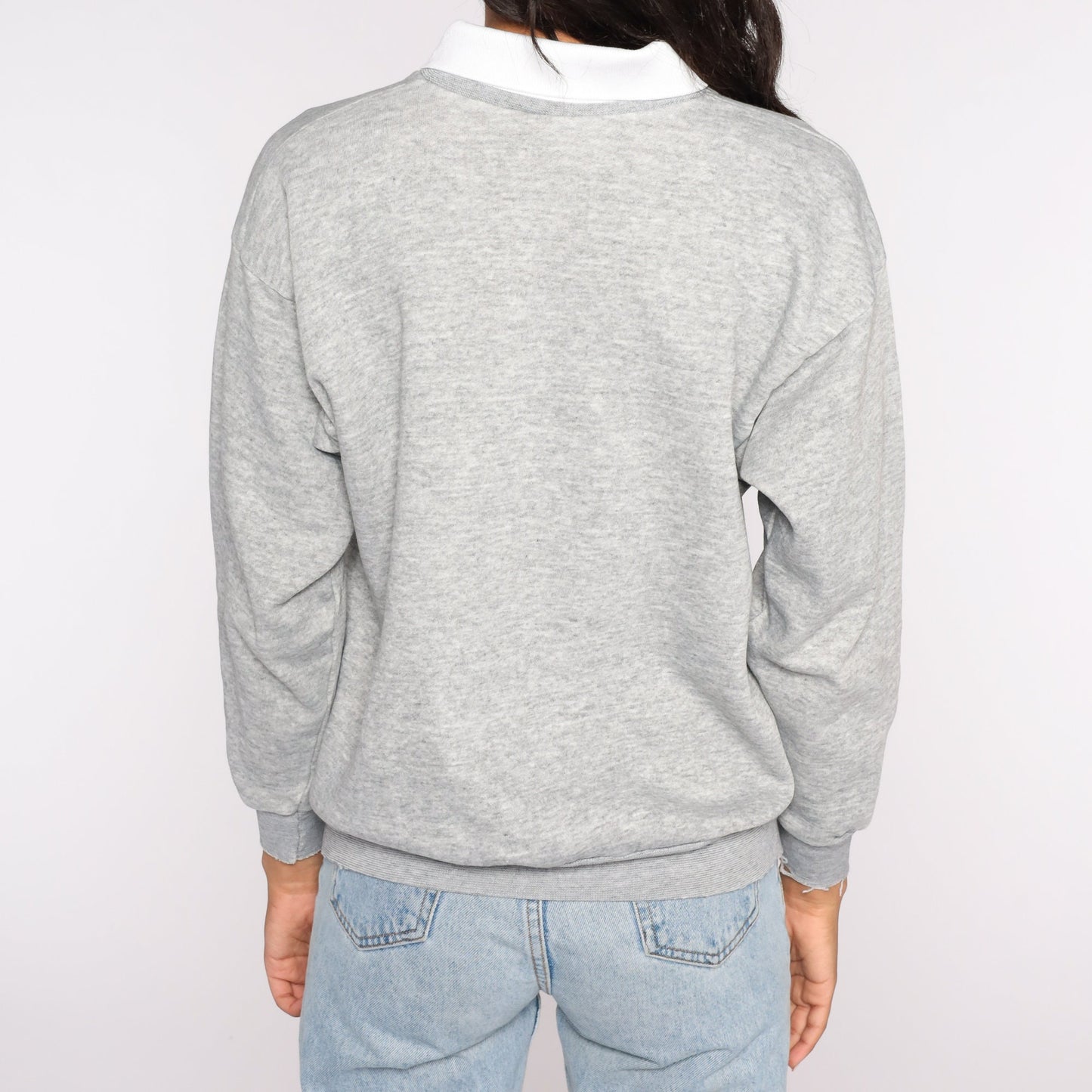 80s Butterfly Collared Sweatshirt Grey Graphic Pullover Medium