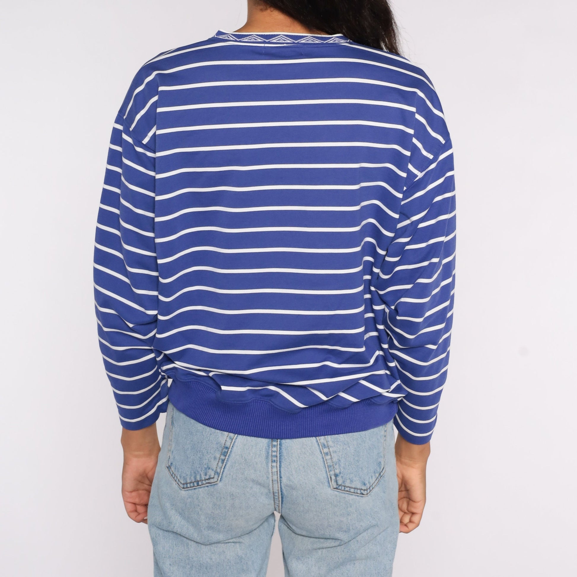 80s Purple Striped Long Sleeve Henley Top Large