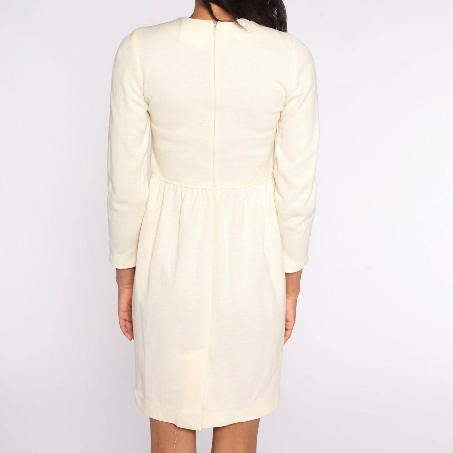 90s Cream Knit Mini Dress High Waist Long Sleeve Extra Small XS