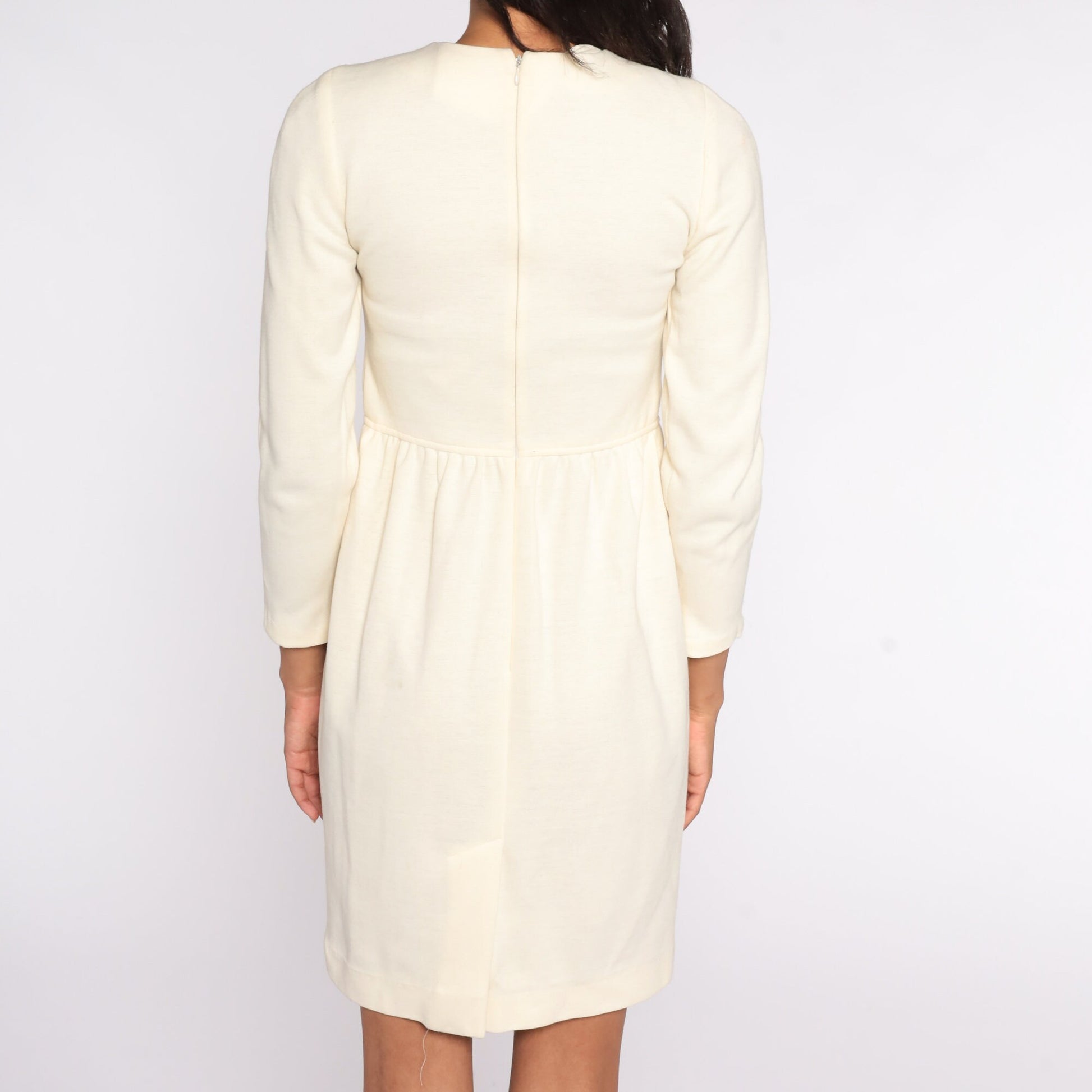 90s Cream Knit Mini Dress High Waist Long Sleeve Extra Small XS