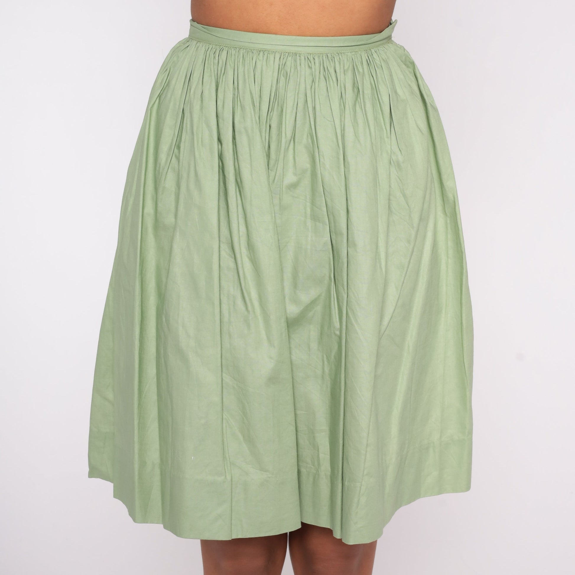 1960s Green Cotton Circle Skirt High Waist Mini XXS