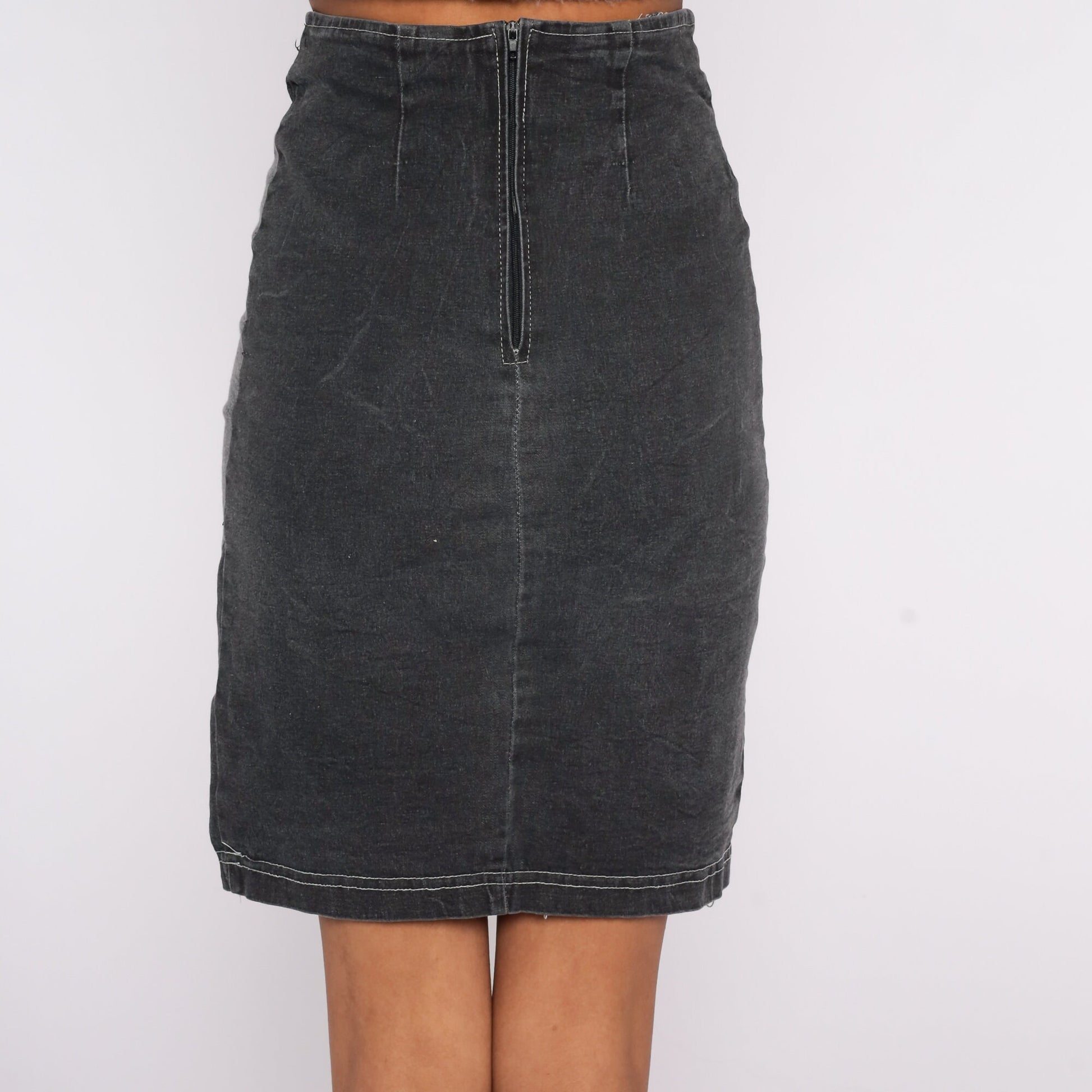 90s Black Grey Colour Block Mini Pencil Skirt High Waisted Extra Small