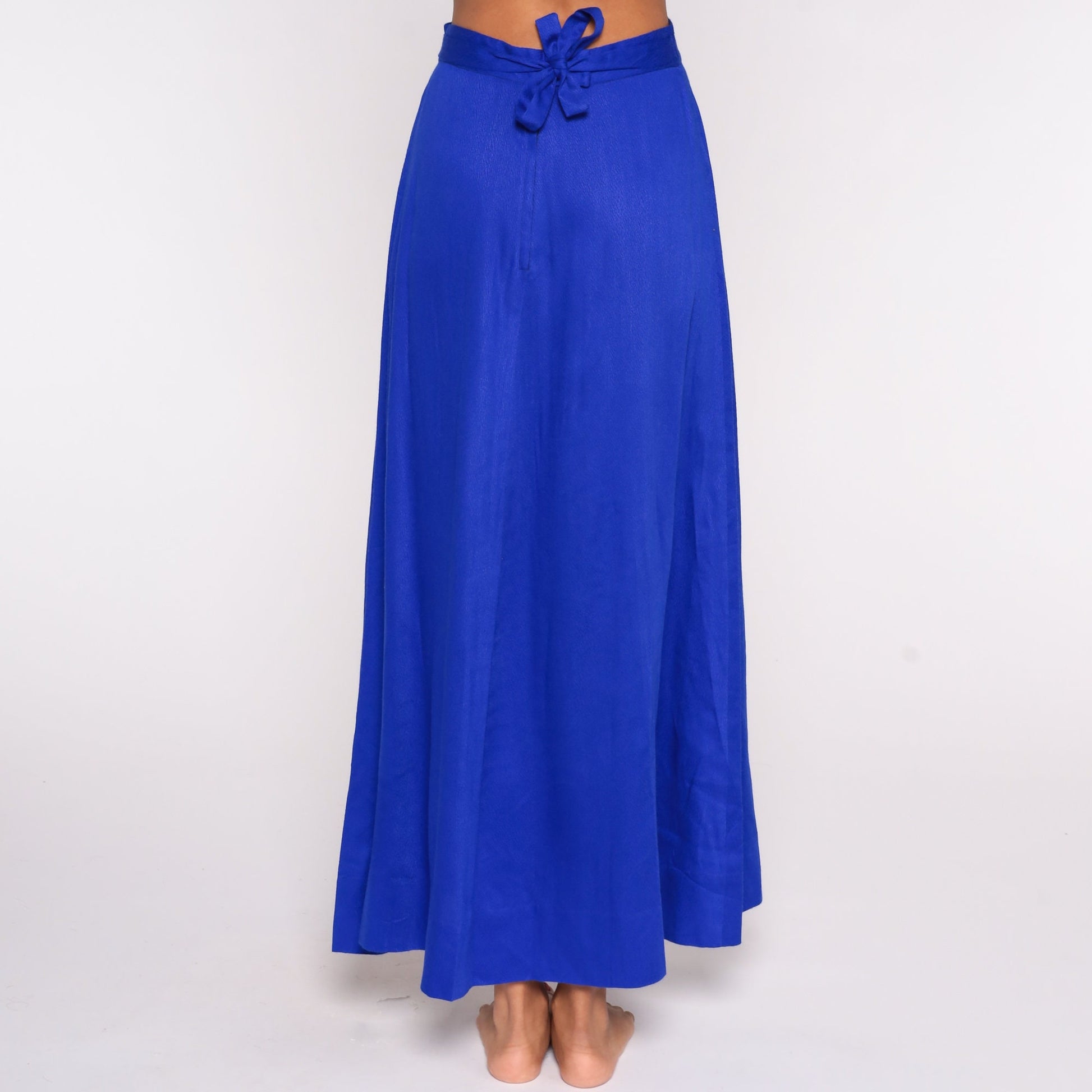 70s Purple-Blue High-Waisted Maxi Skirt Cotton Small