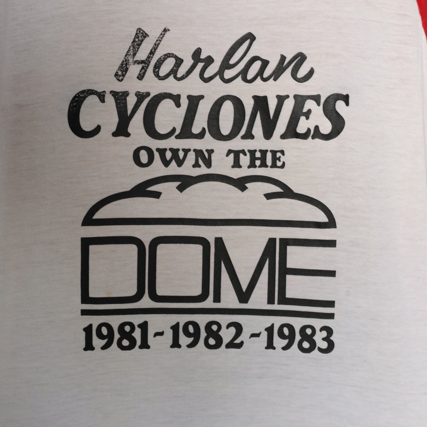 80s Harlan Cyclones Bogler Raglan Baseball Tee White Red Extra Large