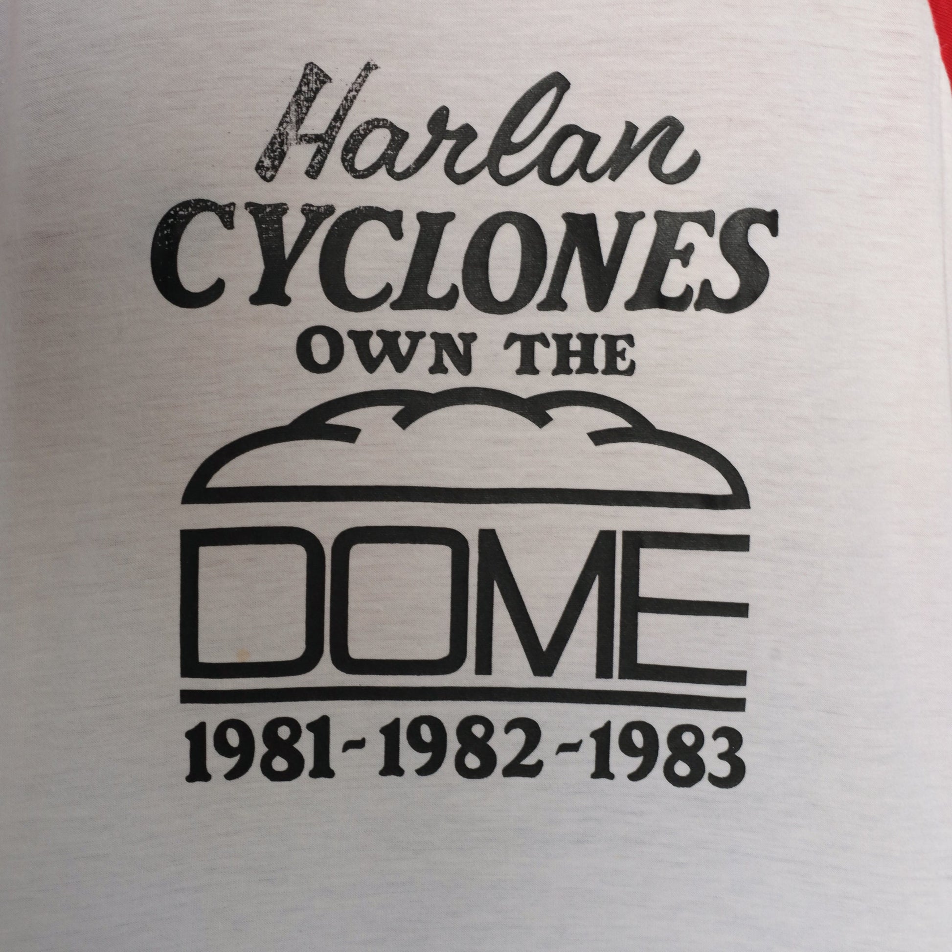 80s Harlan Cyclones Bogler Raglan Baseball Tee White Red Extra Large