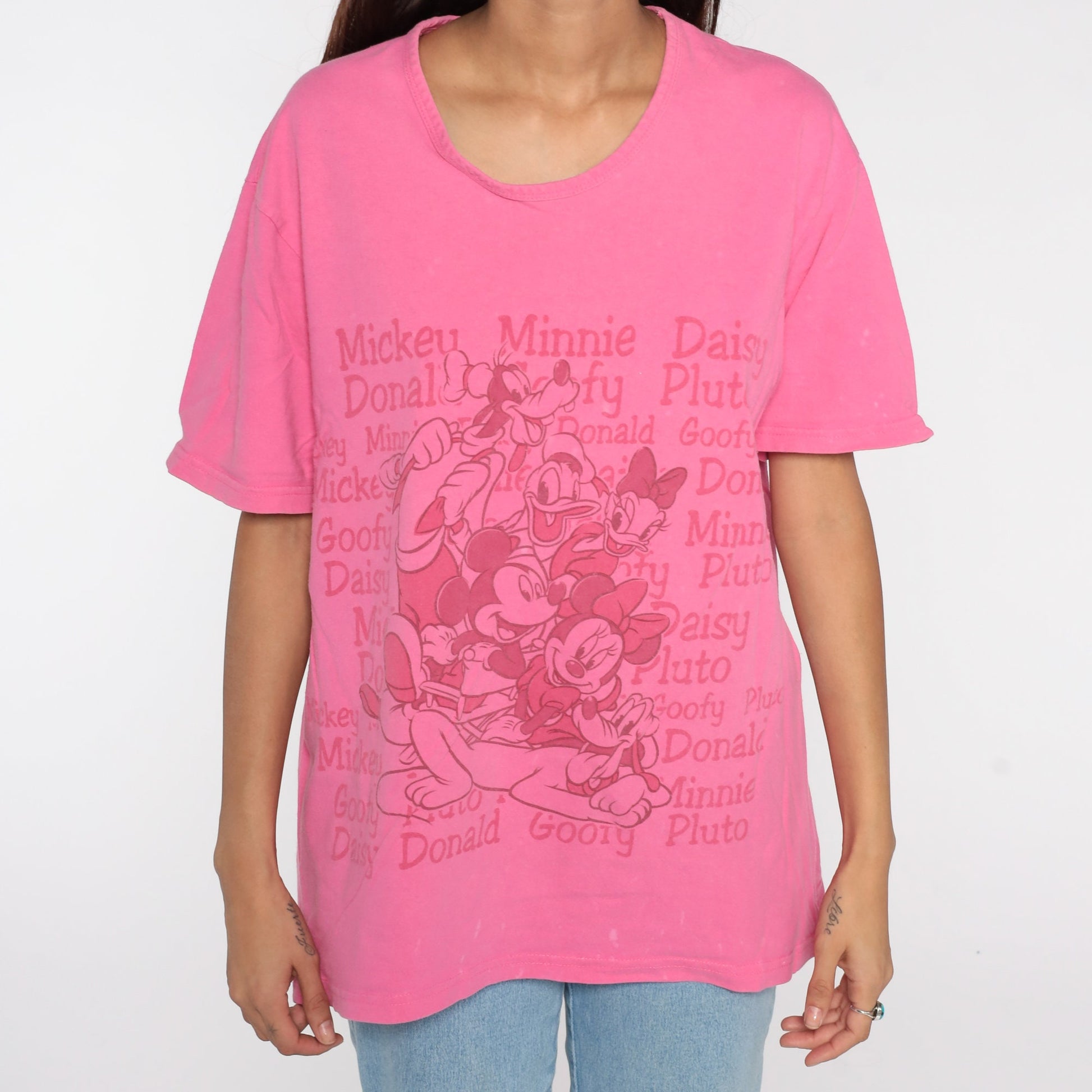 90s Disney Mickey Minnie Donald Duck Graphic T-Shirt Pink Extra Large XL