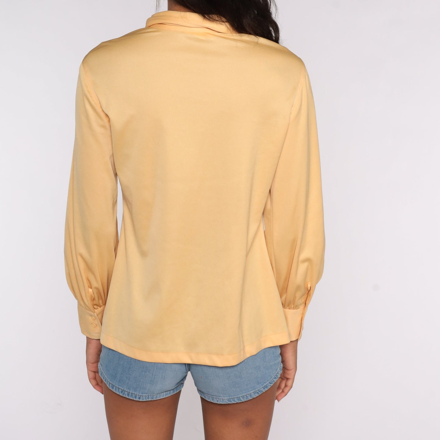 70s Orange Long Sleeve Button Up Shirt Dagger Collar Disco Blouse Medium