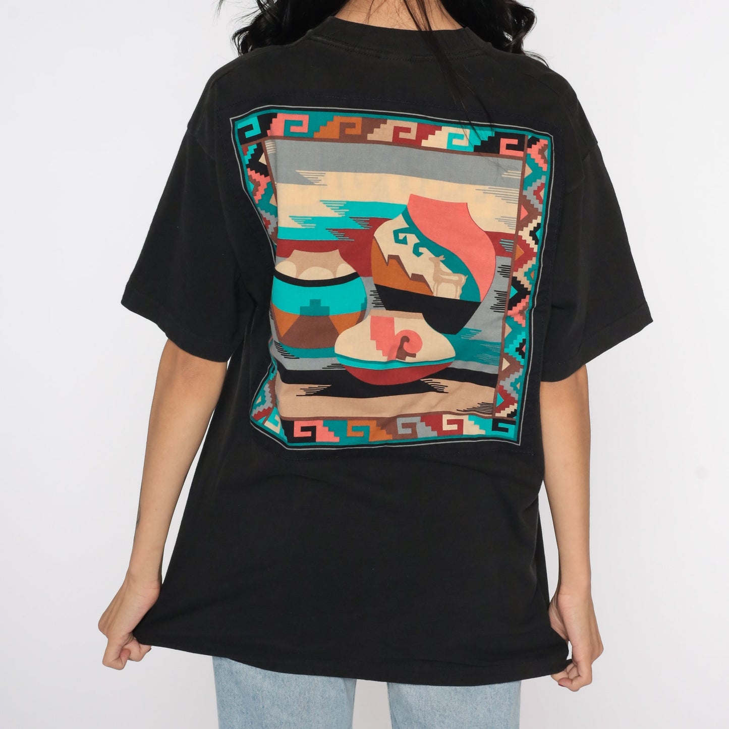 90s Southwestern Pottery Graphic T-Shirt Cotton Large