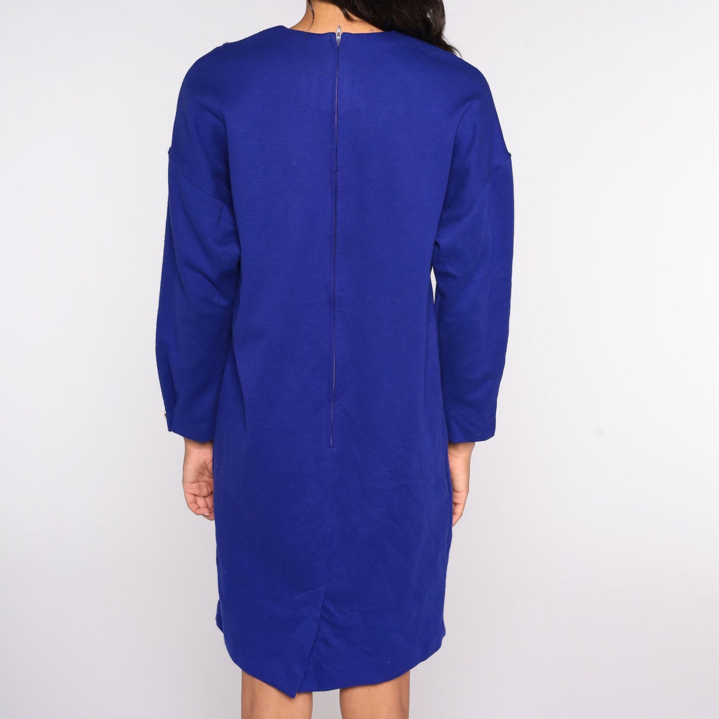 80s Royal Blue Double Breasted Mini Dress Button Up Secretary Small S