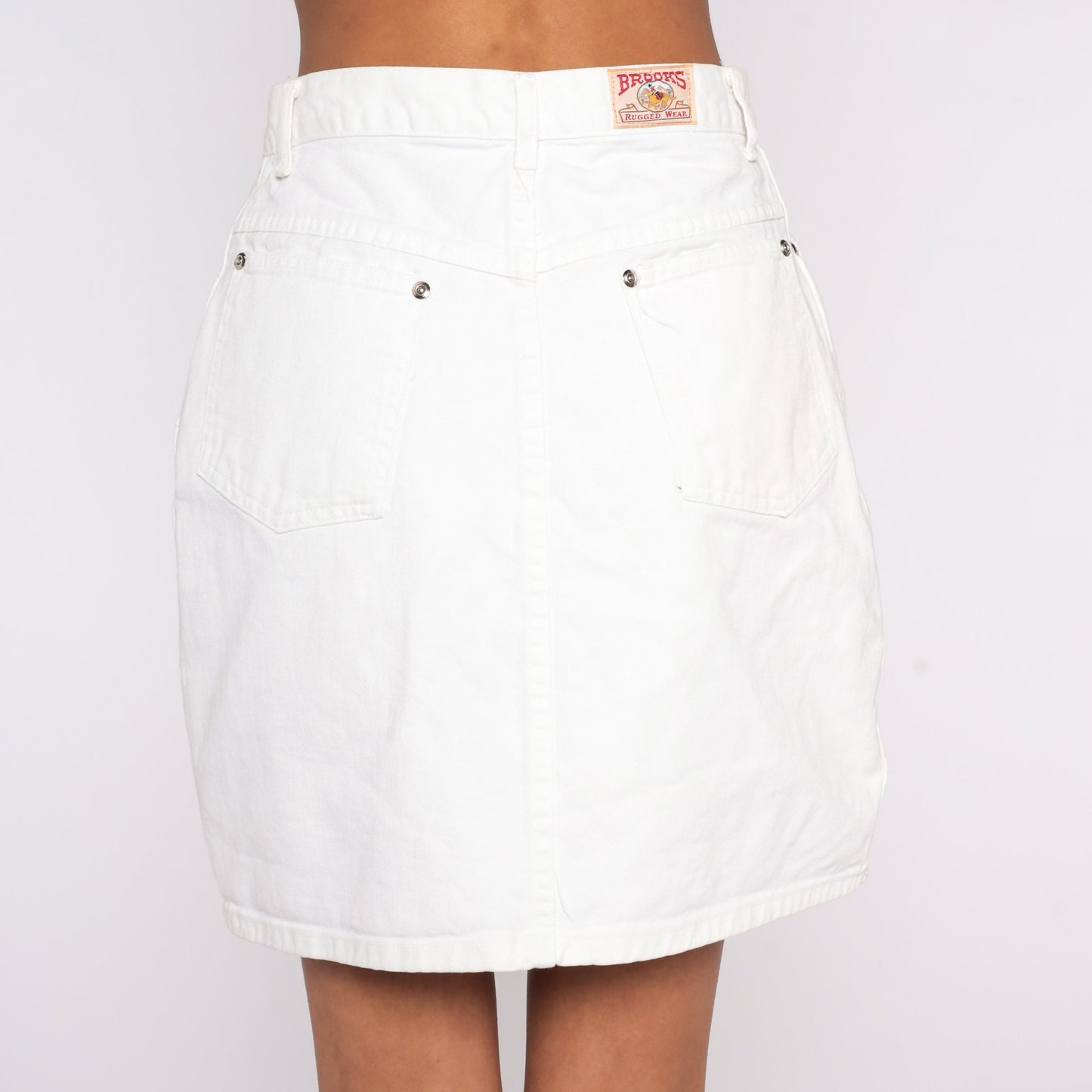 80s White Denim Mini Skirt High Waisted Jean Pencil Small