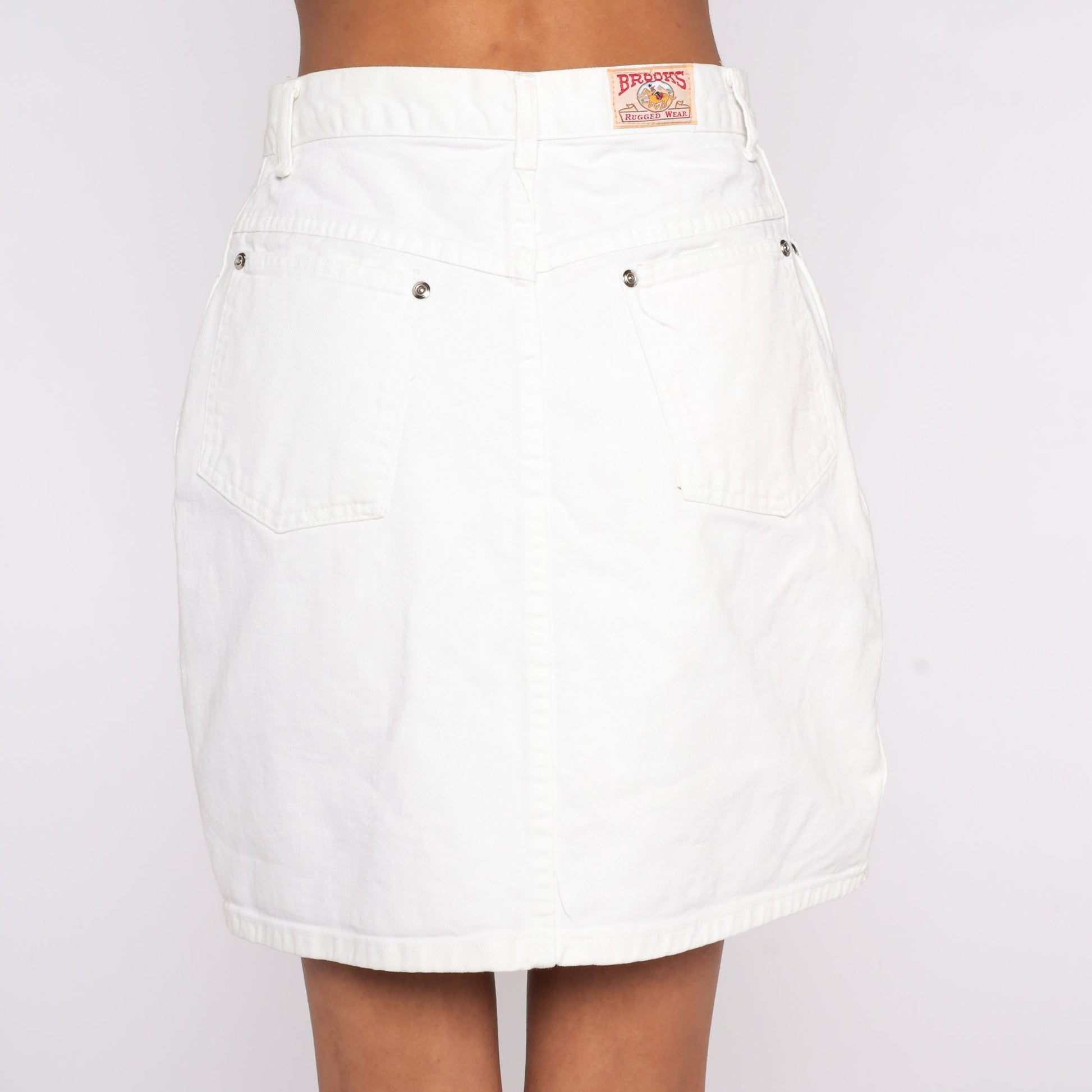 80s White Denim Mini Skirt High Waisted Jean Pencil Small