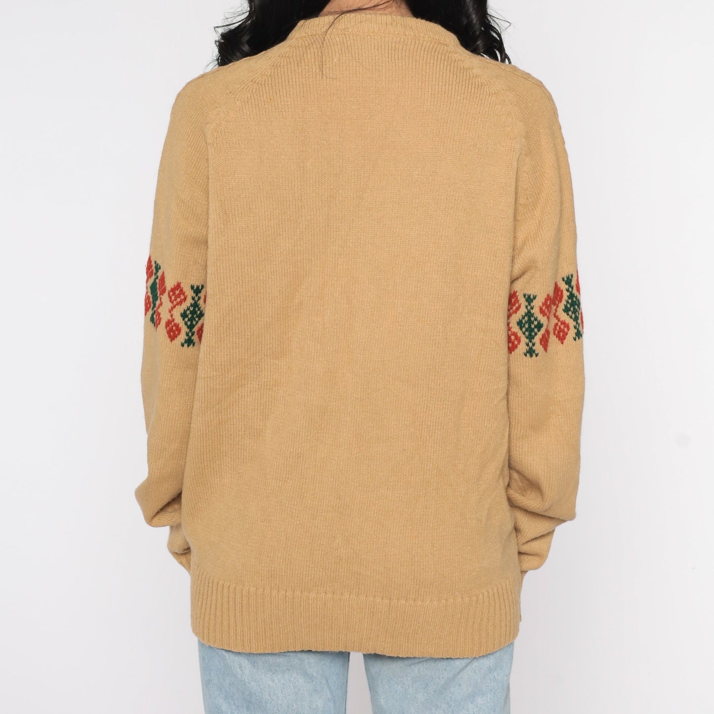 70s Robert Bruce Cable Knit Sweater Tan Geometric Pullover Large