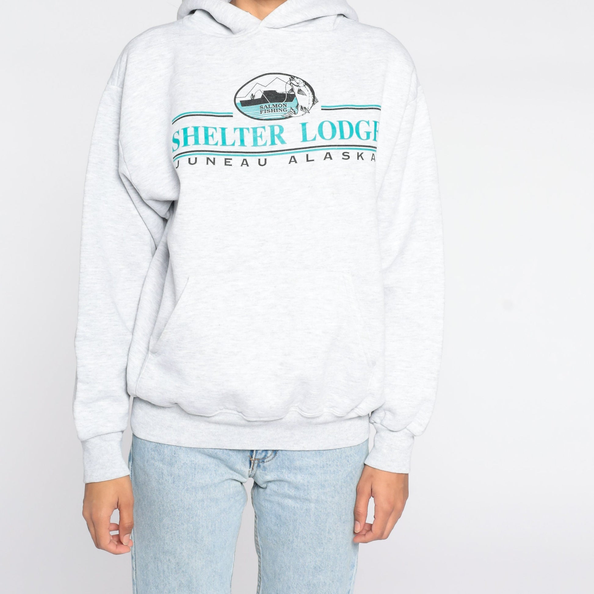 90s Shelter Fishing Lodge Juneau Alaska Hoodie Sweatshirt Jerzees Medium