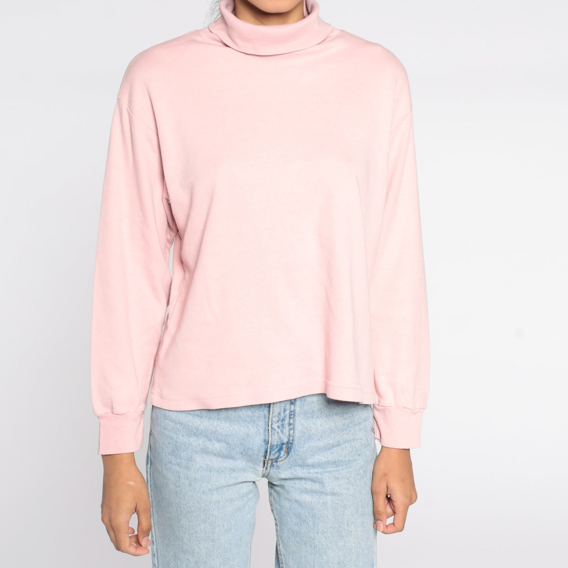 80s Baby Pink Turtleneck Long Sleeve Shirt Cotton Blend Large L