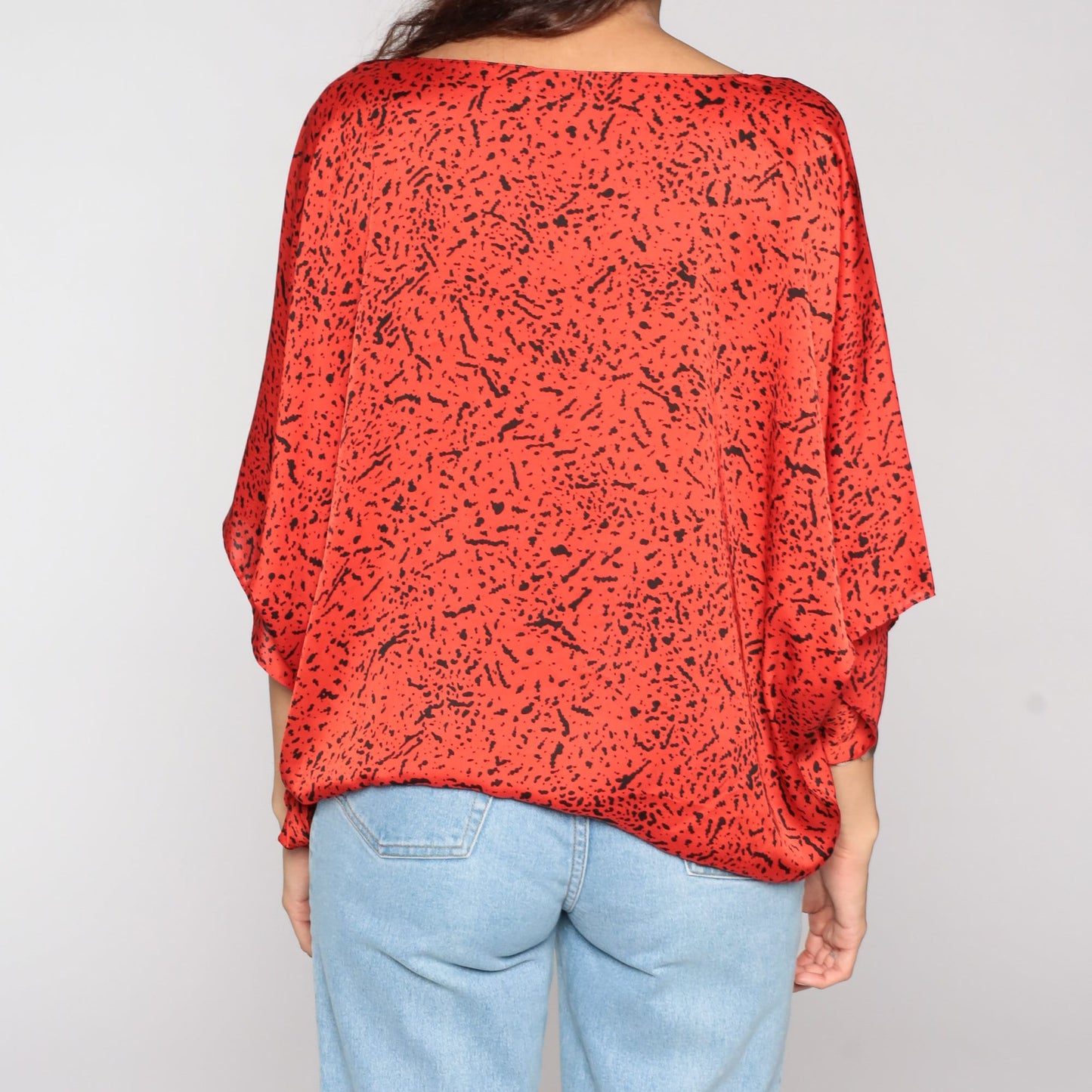 80s Red Confetti Flecked Dolman Blouse Plus Size XXL