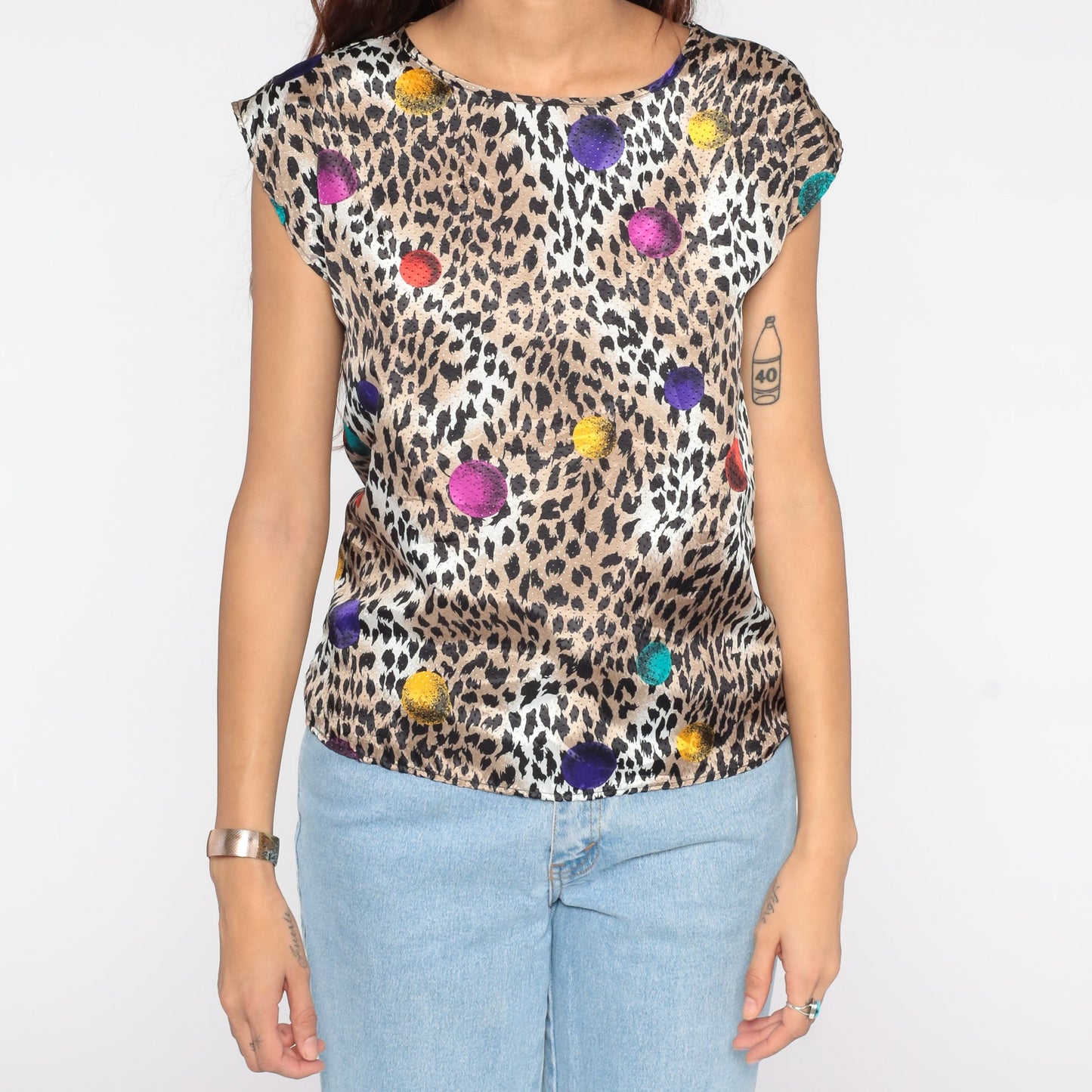 80s Leopard Print Blouse Short Sleeve Animal Print Vintage Shirt Small S