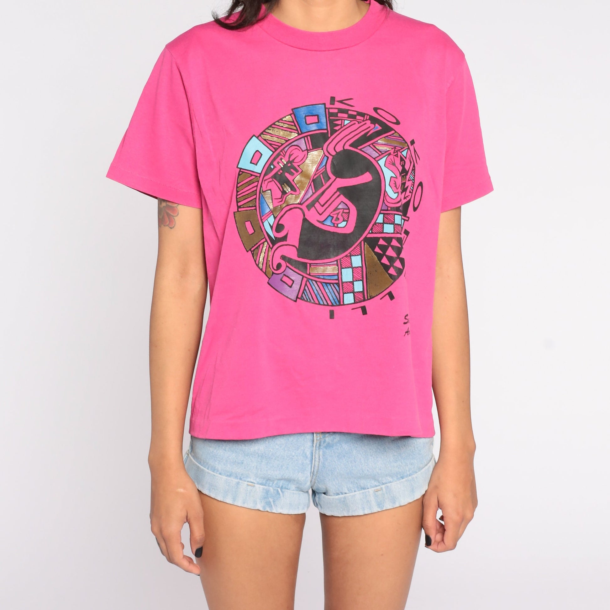 90s Sedona Arizona Kokopelli Graphic T-Shirt Hot Pink Cotton Medium