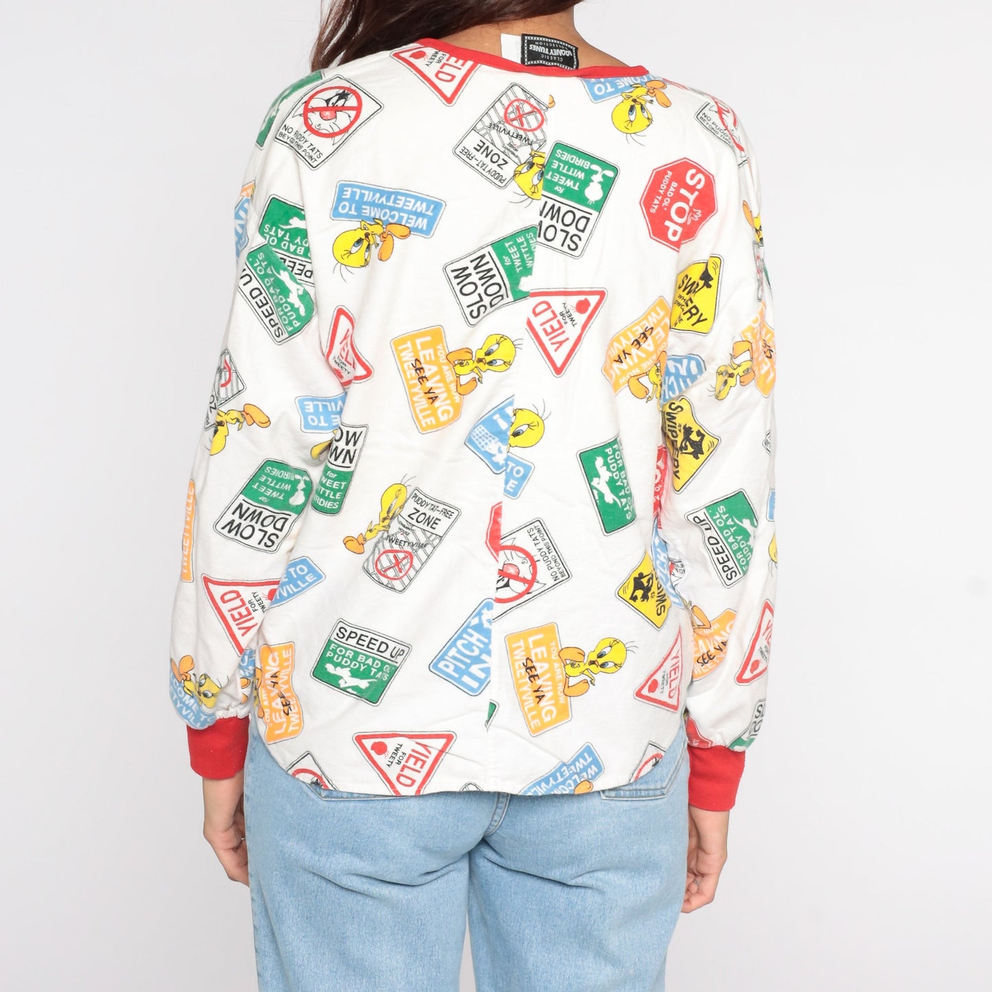 90s Looney Tunes Tweety Bird Pajama Shirt Cotton Long Sleeve Medium