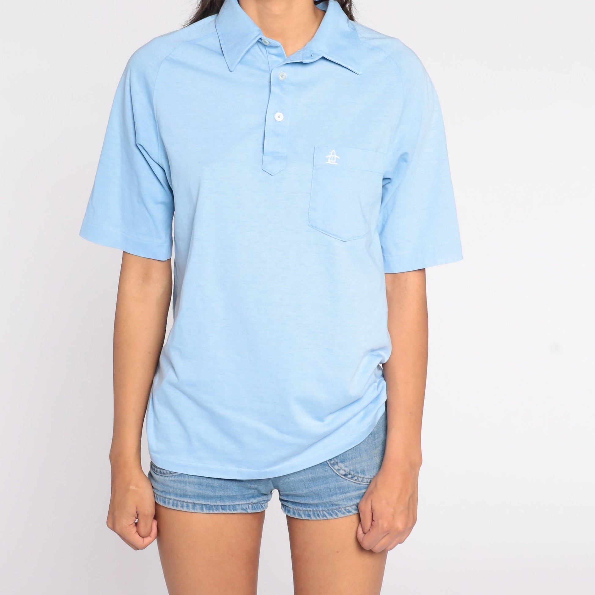 80s Munsingwear Grand Slam Polo Shirt Blue Half-Button Small