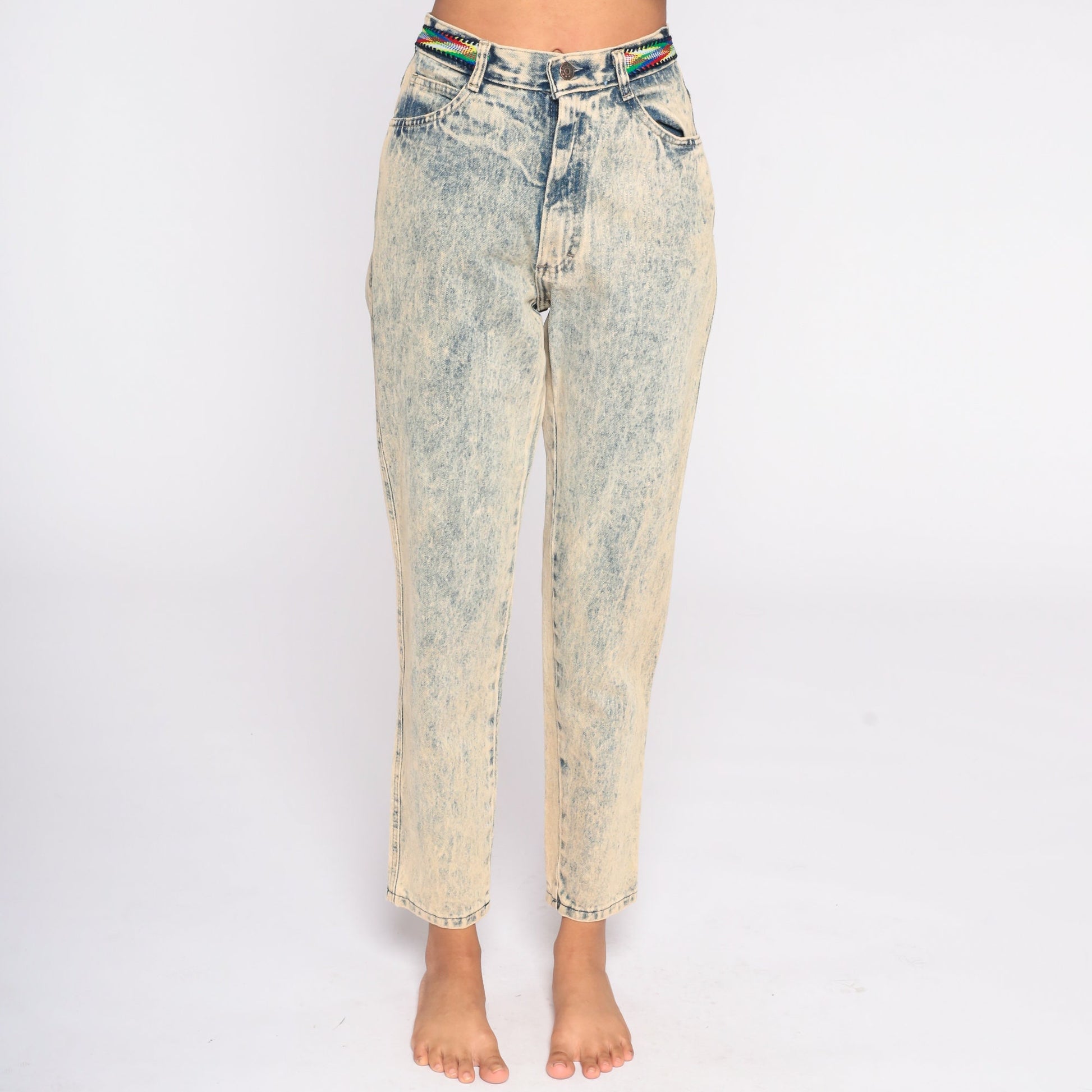 80s Acid Wash High Waist Mom Jeans Blue Denim Tapered Small 26