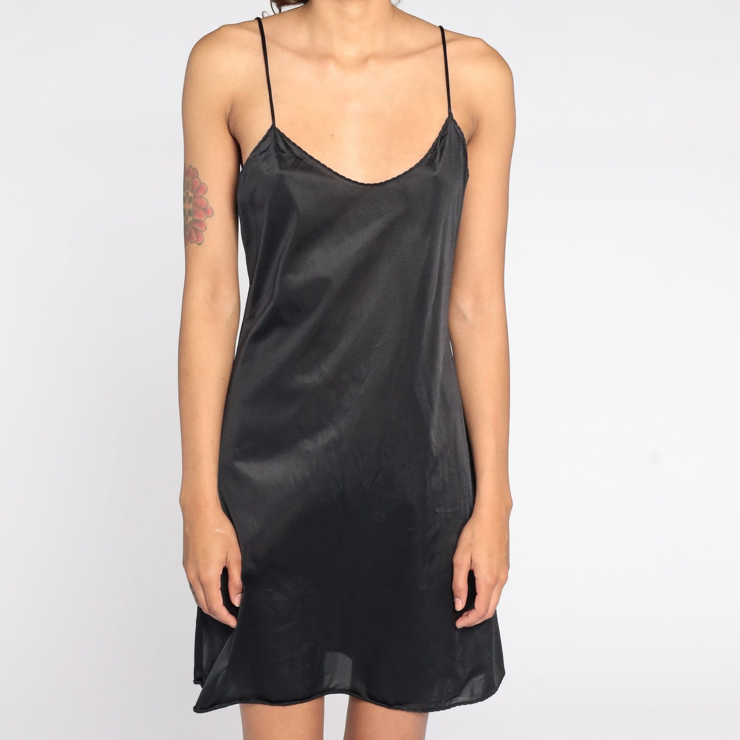 Y2K Black Slip Dress Spaghetti Strap Nightgown 00s Vintage Medium