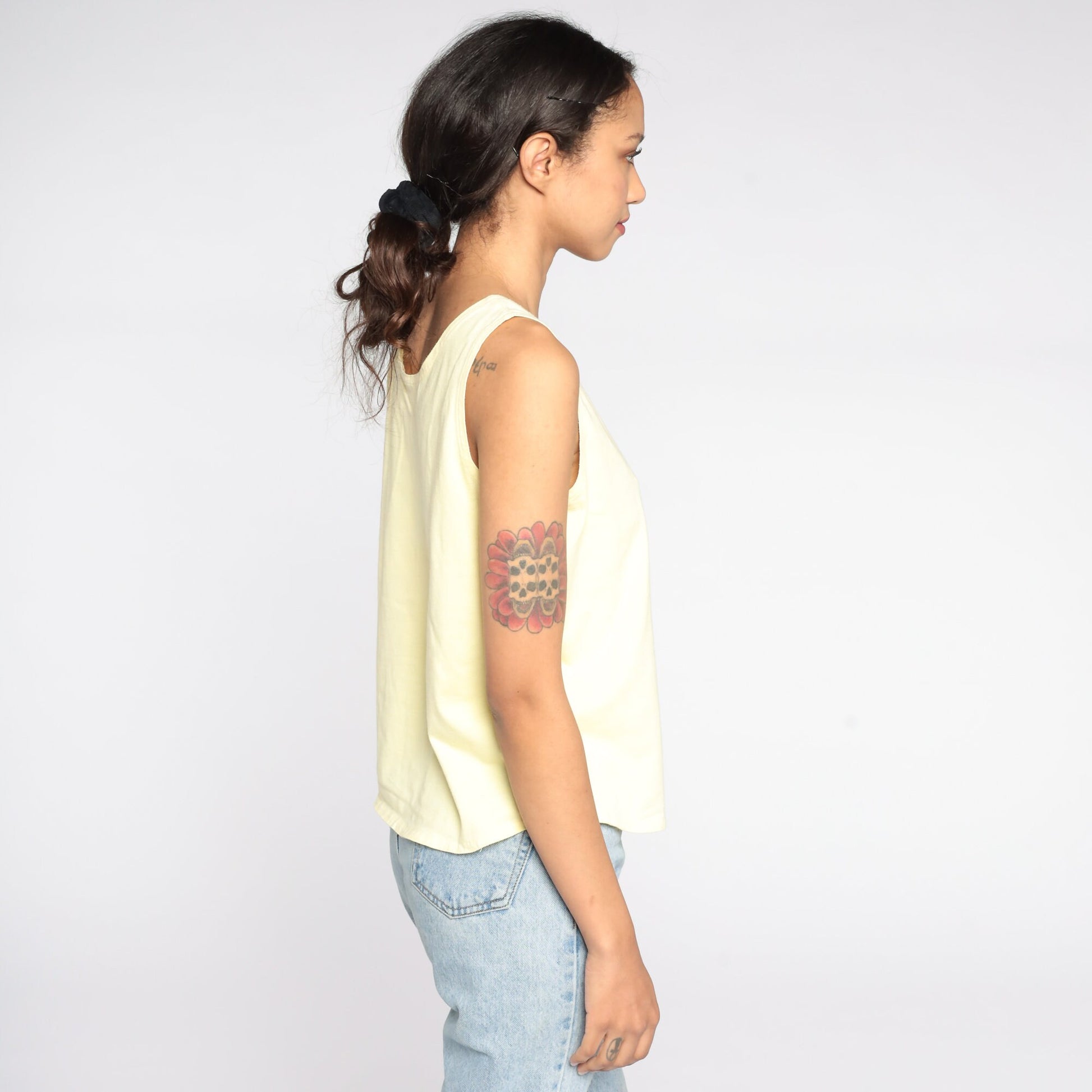 80s Yellow Tank Top Single Stitch Cotton Sleeveless Tee Medium