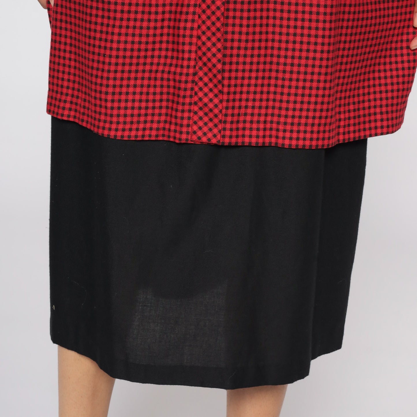 80s Red Gingham Midi Dress Long Sleeve Checkered Plaid Large