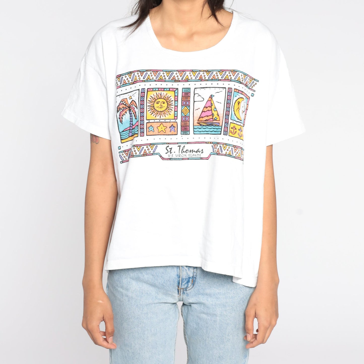 90s St Thomas Virgin Islands Celestial Palm Tree Graphic T-Shirt Extra Large