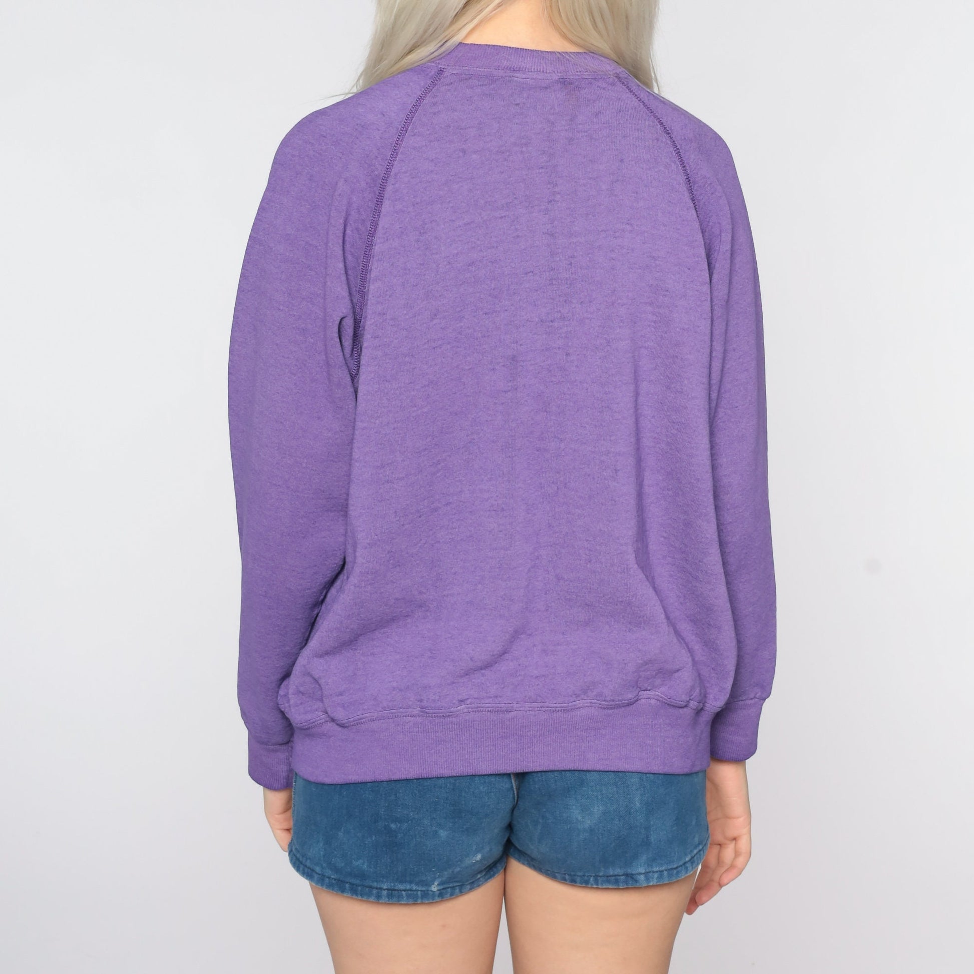 80s Purple Raglan Sweatshirt Crewneck Plain Pullover Extra Large
