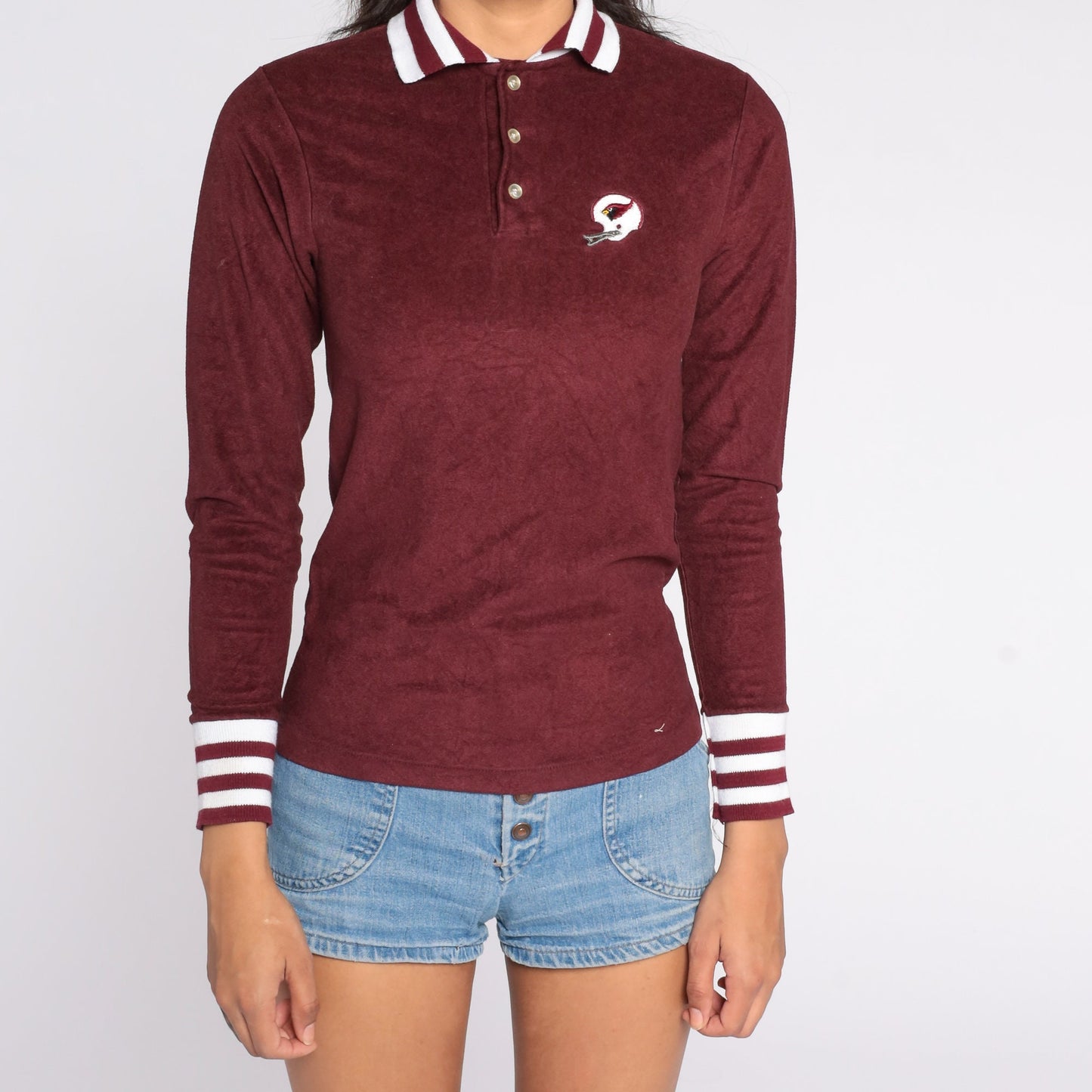 80s Arizona Cardinals Terry Cloth Polo Shirt Burgundy NFL Football XXS
