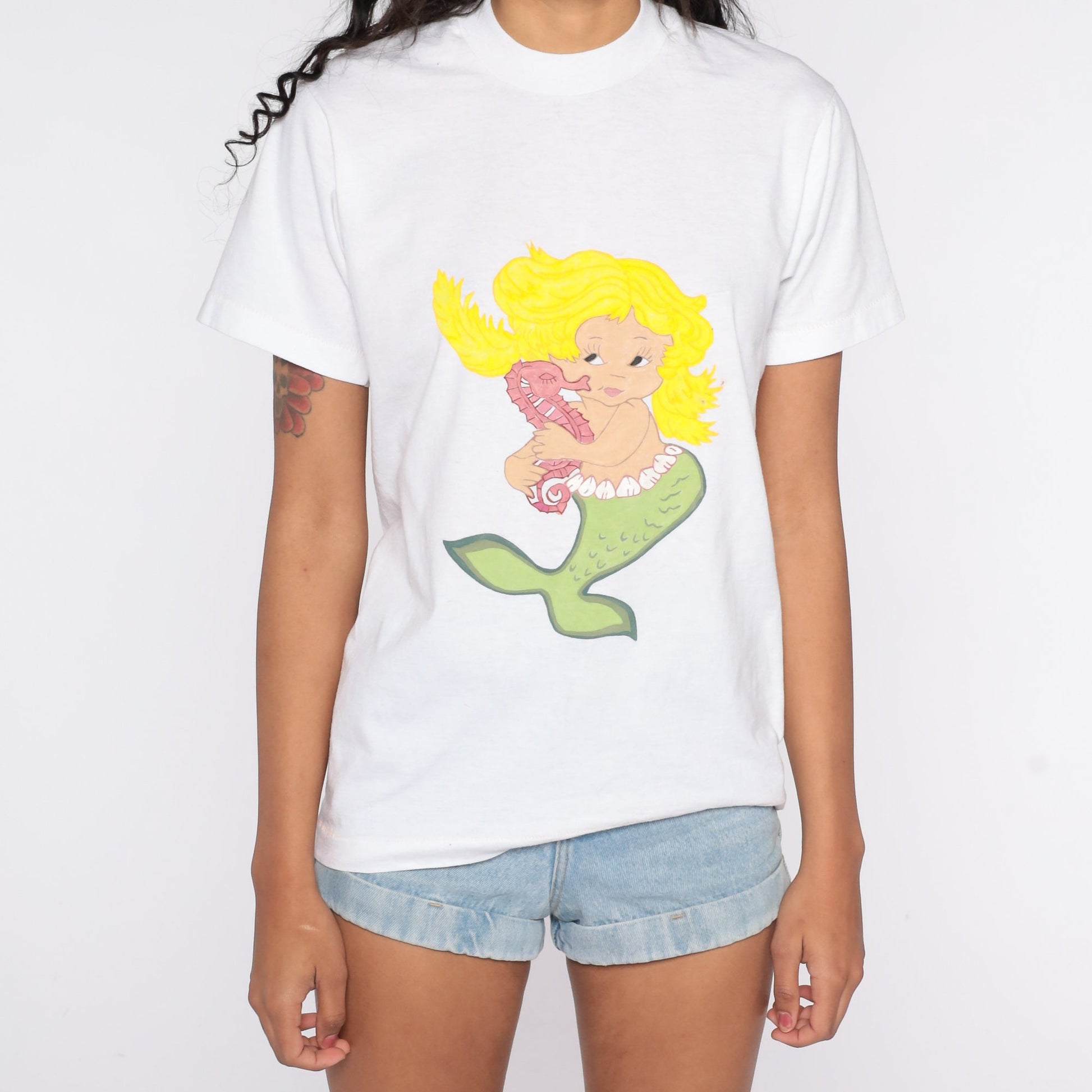 80s Screen Stars Mermaid Graphic T-Shirt Cotton Single Stitch Small