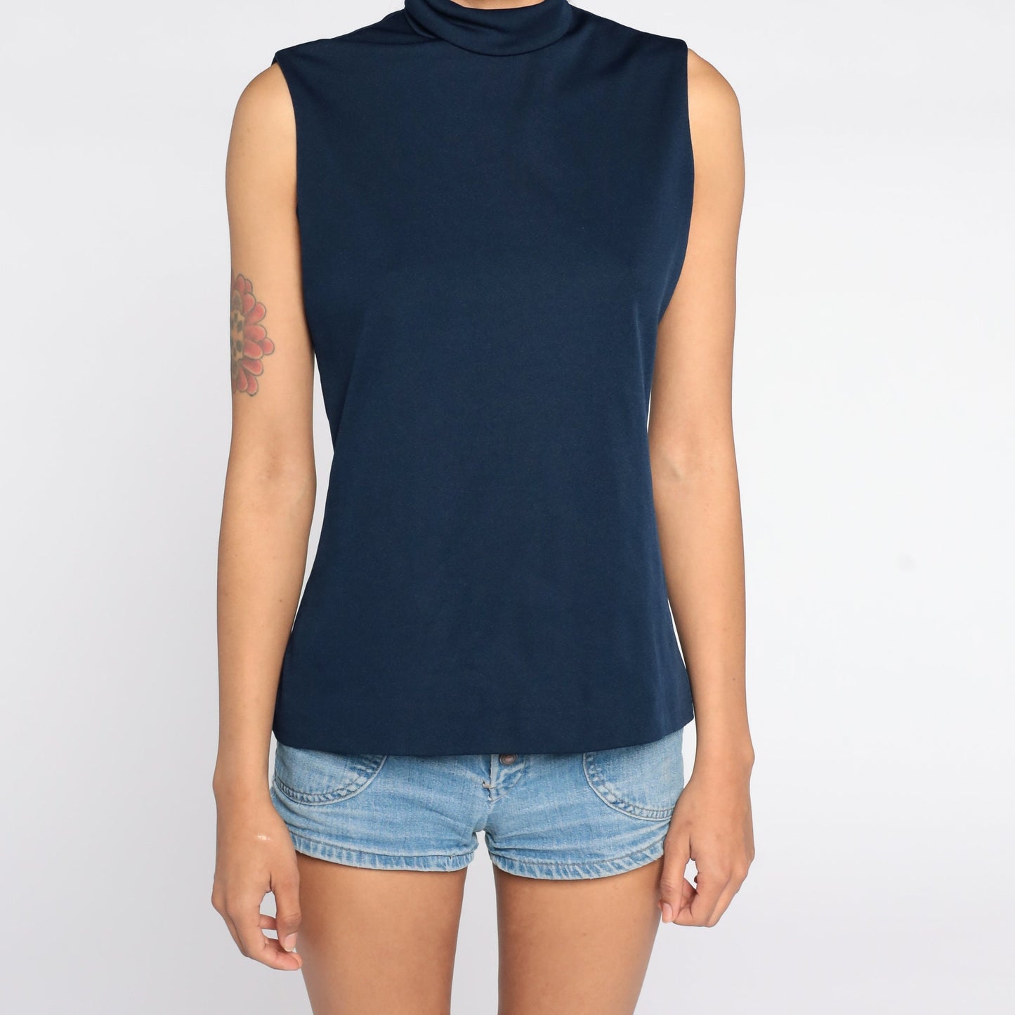 70s Act III Navy Mock Neck Sleeveless Tank Top Small Medium