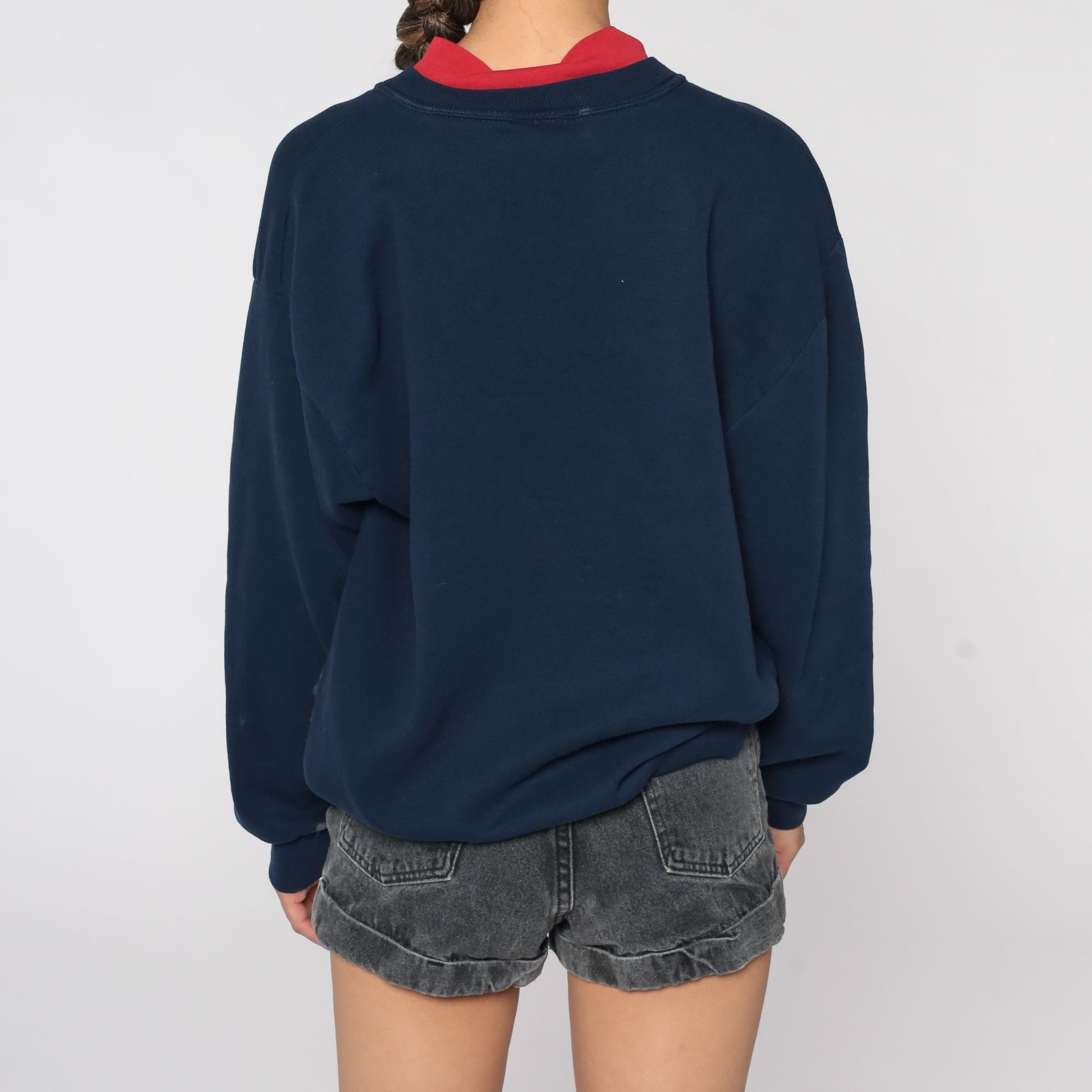 80s Cardinal Bird Graphic Sweatshirt Dark Blue Winter Pullover Large L