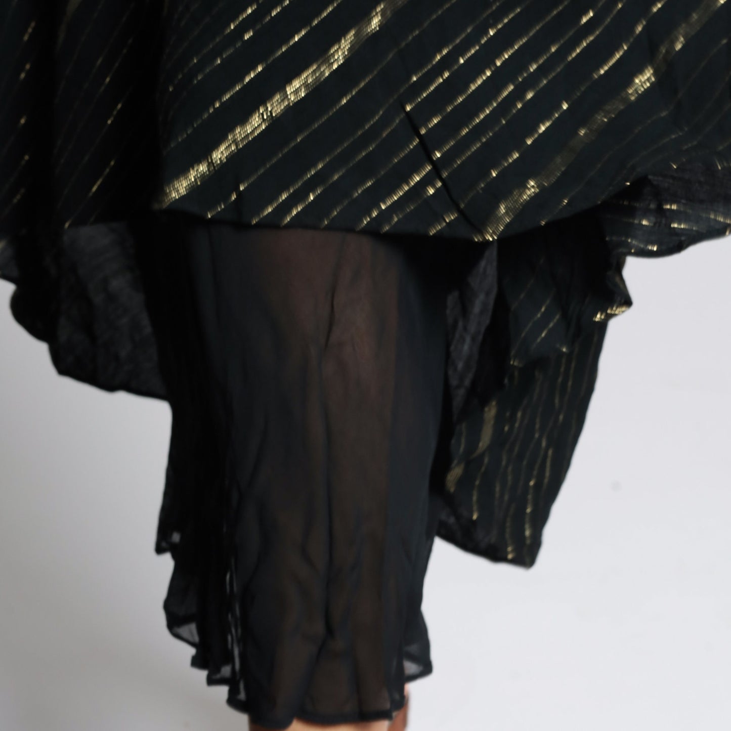 90s Black Maxi Dress Gold Metallic Stripe Sleeveless Column Medium